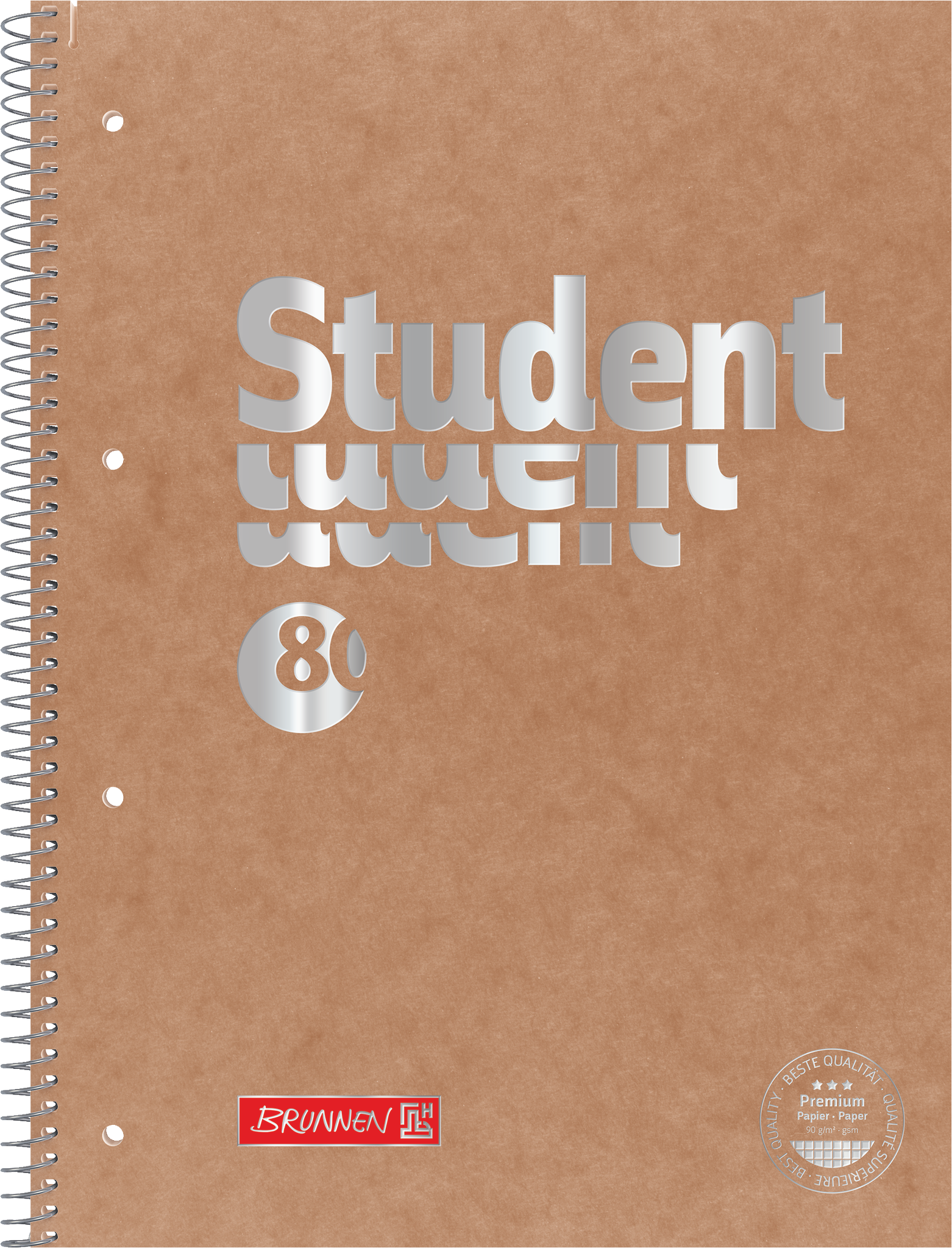 Collegeblock Premium Student FACT!plus | A4, Lineatur 28, 80 Blatt, braun/silber