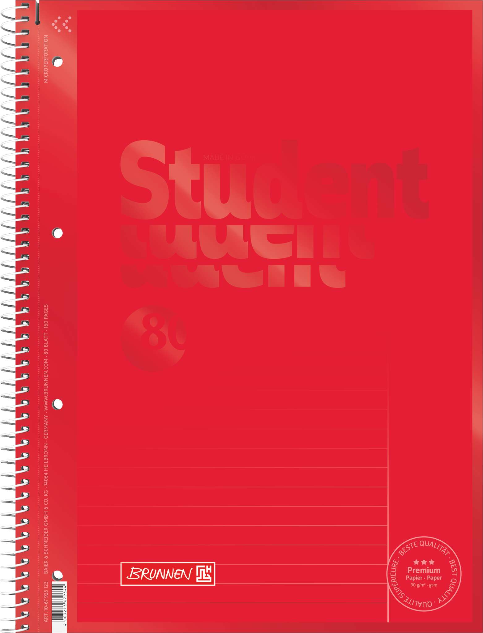 Collegeblock Premium Student Colour Code | A4, Lineatur 25, 80 Blatt, red