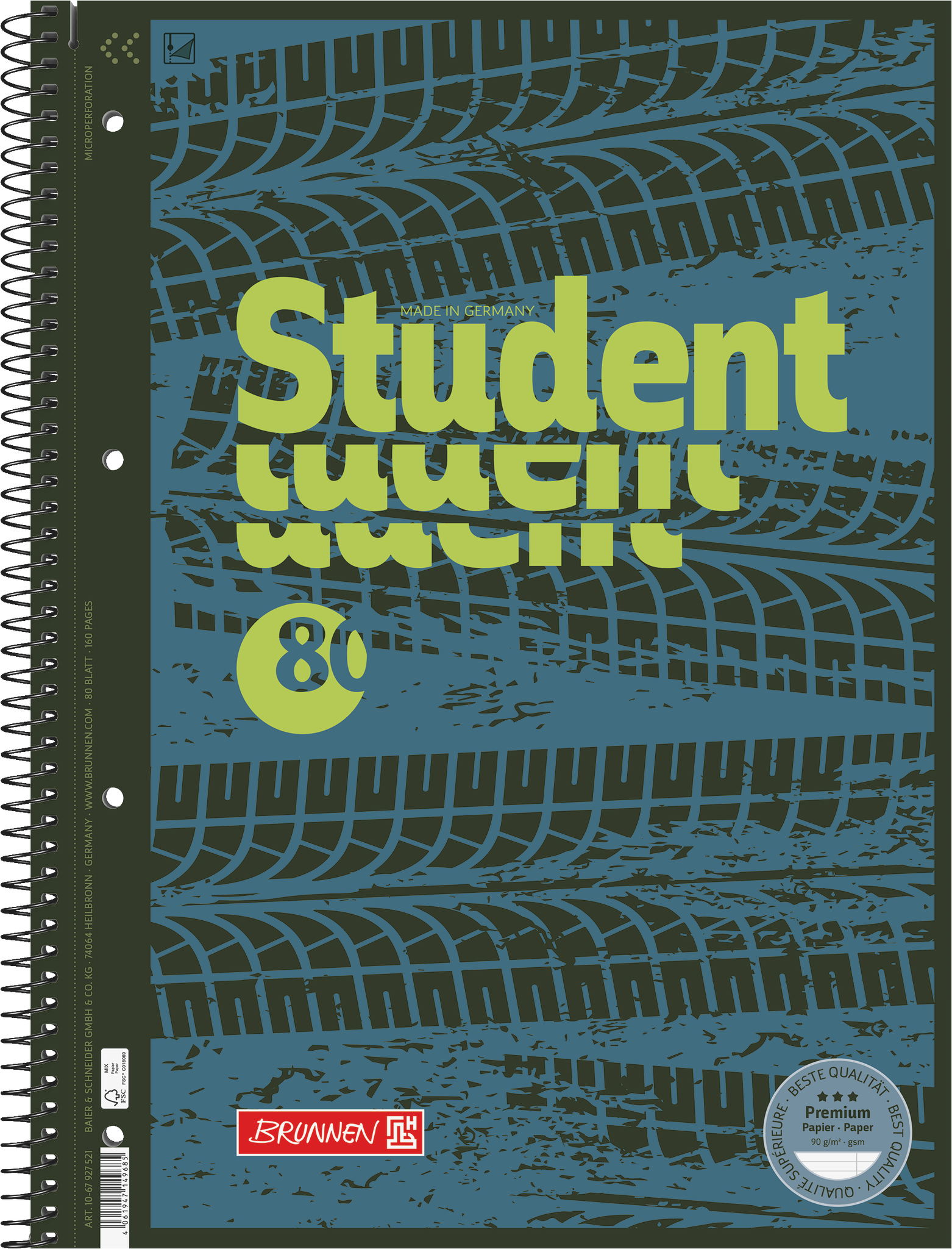 Collegeblock Premium Student Fast Wheels | A4, Lineatur 27, 80 Blatt, blau/mehrfarbig
