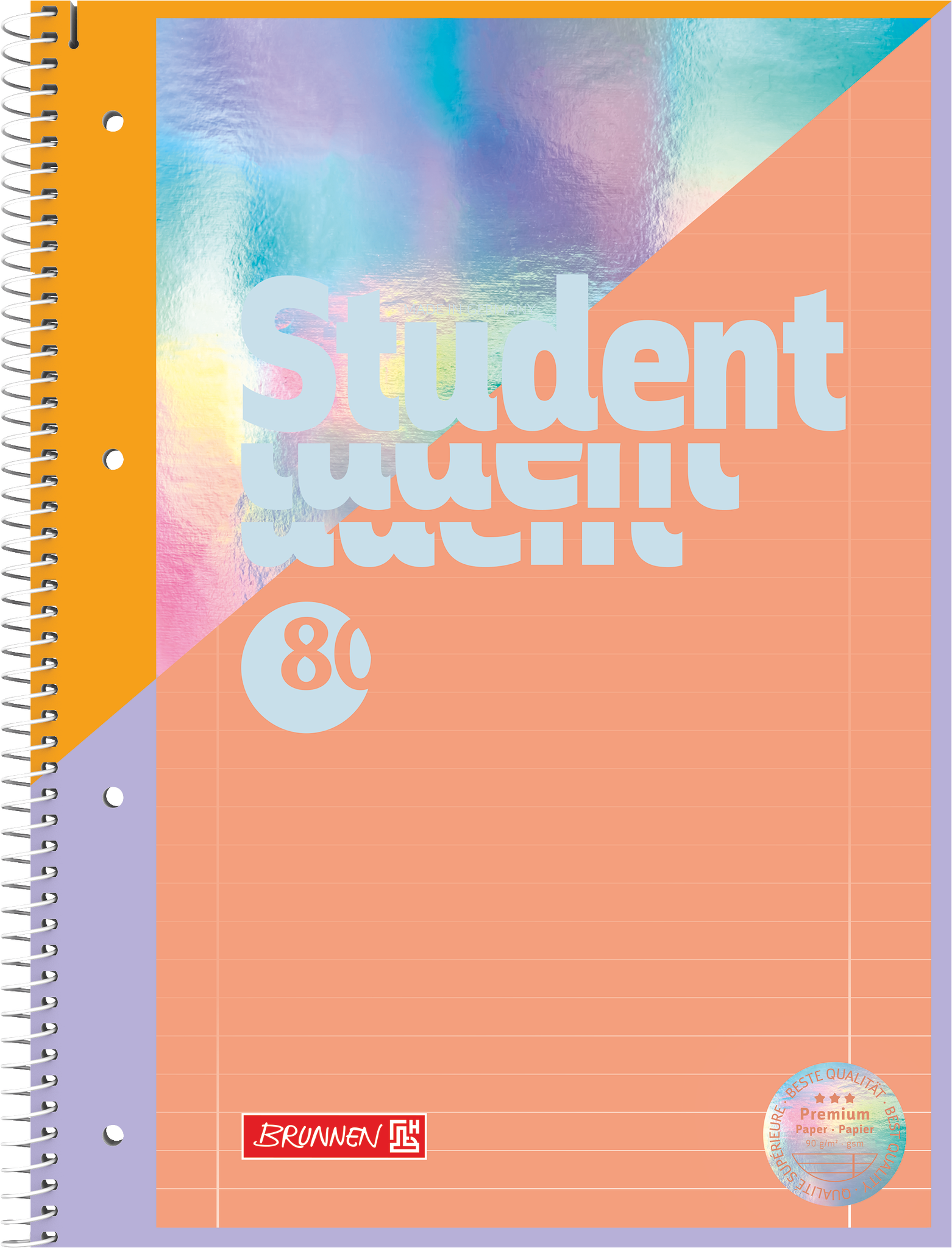 Collegeblock Premium Student „Intoxicate“ | A4, Lineatur 27, 80 Blatt, koralle/silber irisierend