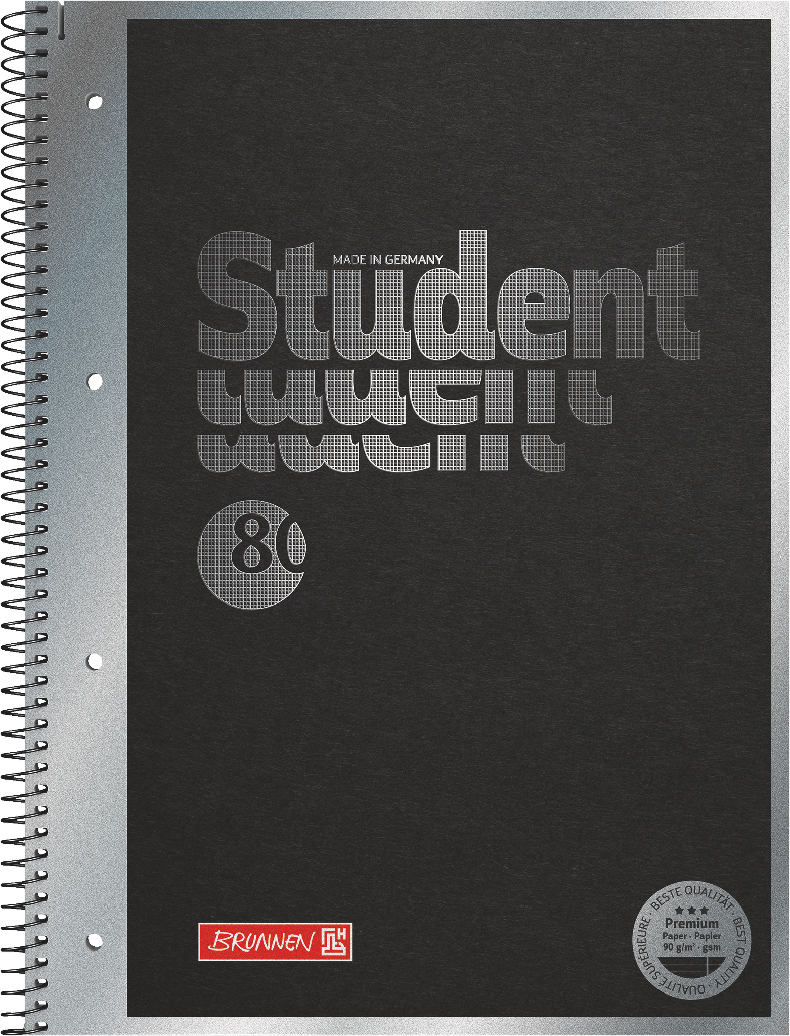 Collegeblock Premium Student „Hardwired“ | A4, Lineatur 27, 80 Blatt, schwarz/silber