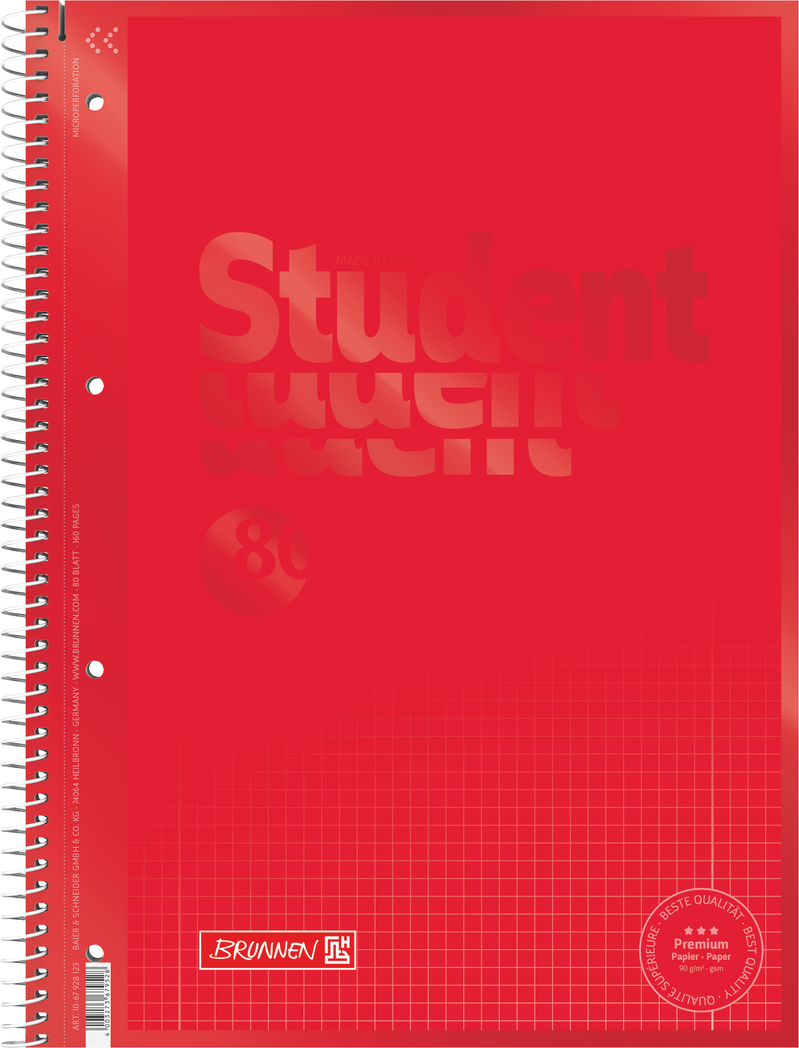 Collegeblock Premium Student Colour Code | A4, Lineatur 28, 80 Blatt, red