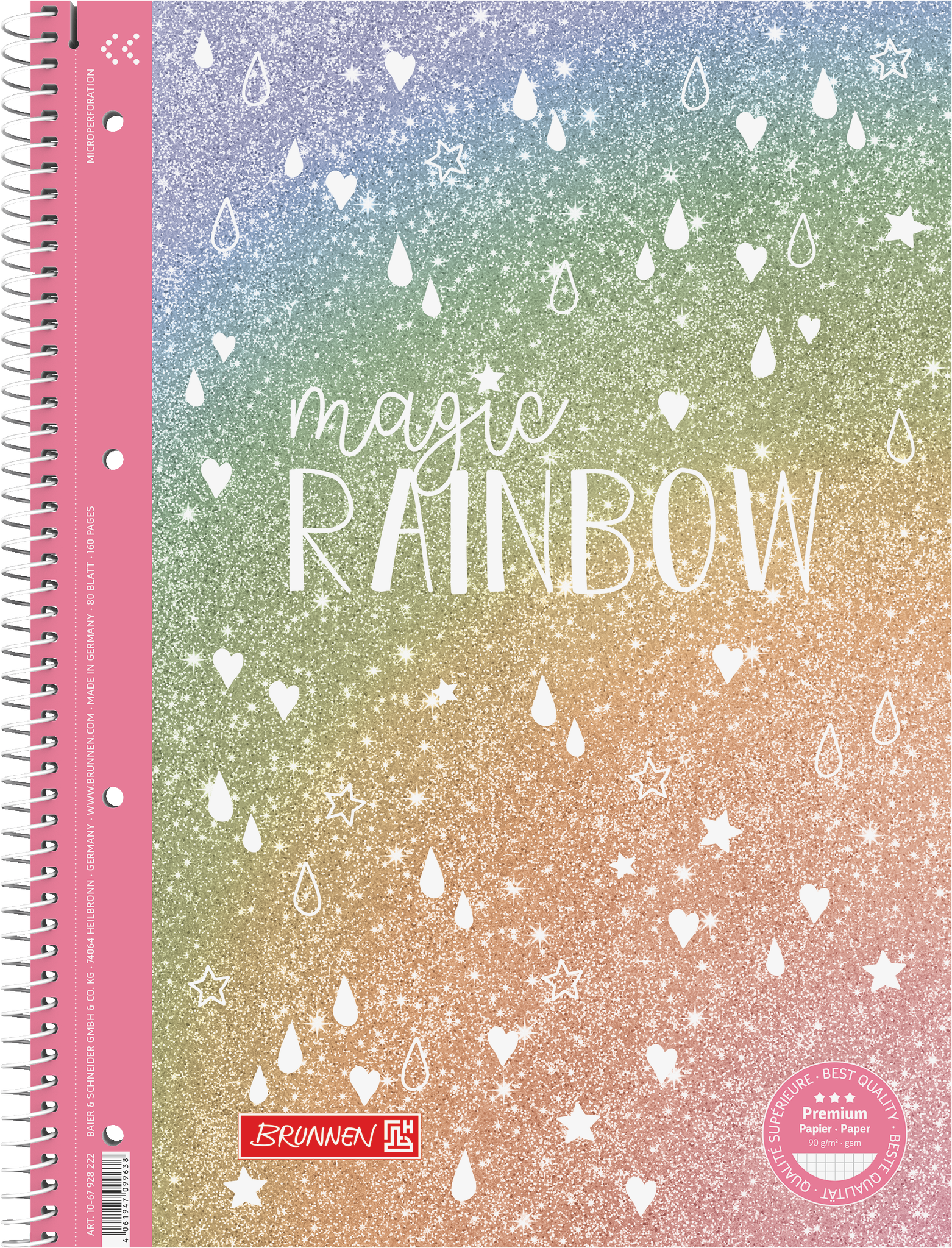 Collegeblock Premium Magic Rainbow | A4, Lineatur 28, 80 Blatt, rosarot/violett