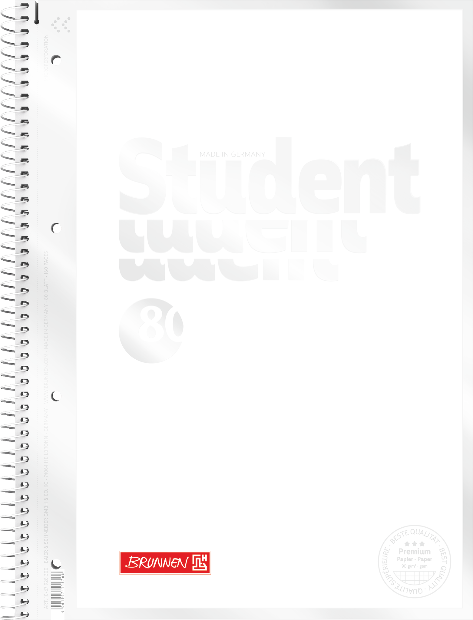 Collegeblock Premium Student „White“ | A4, Lineatur 28, 80 Blatt, weiß