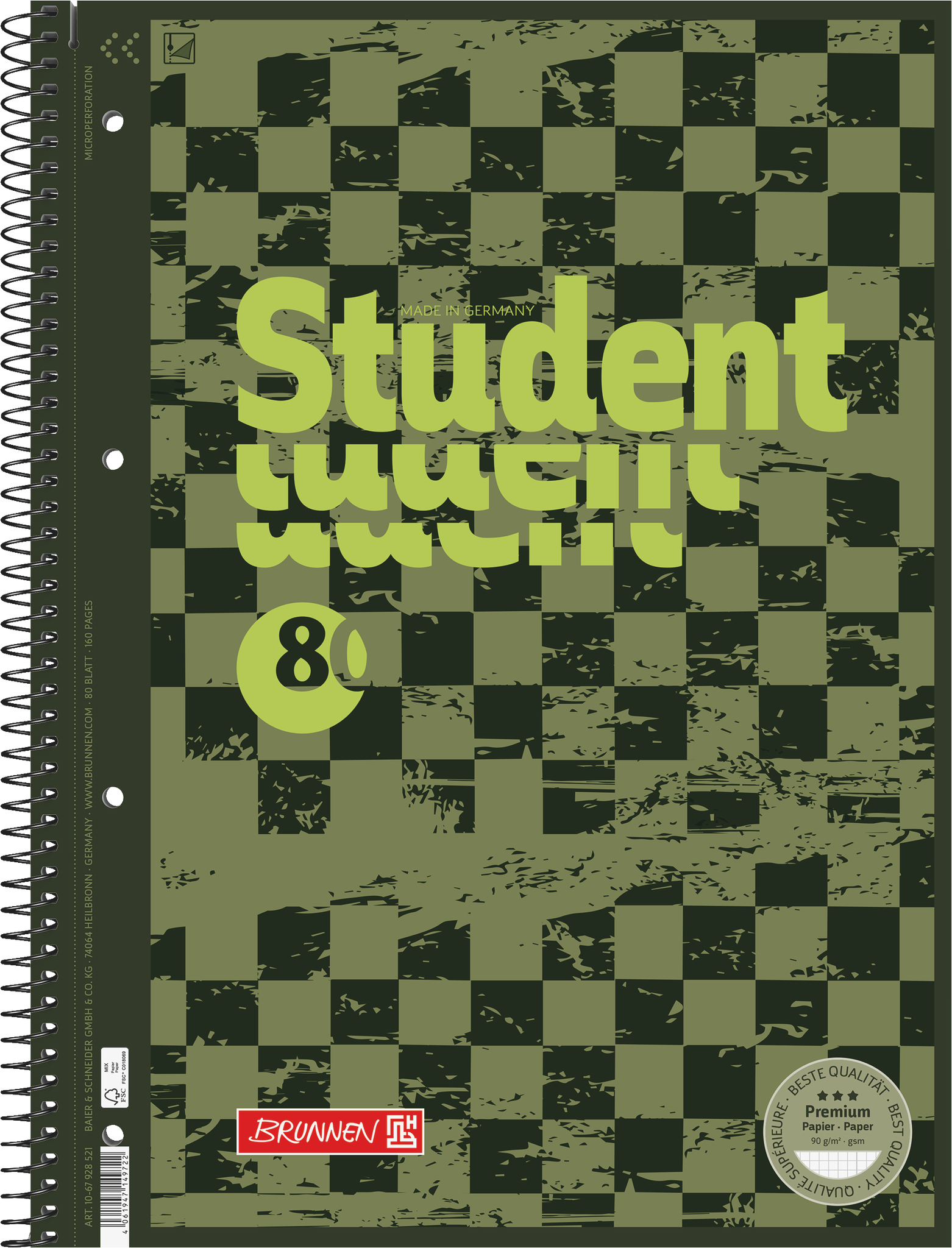 Collegeblock Premium Student Fast Wheels | A4, Lineatur 28, 80 Blatt, grün/mehrfarbig