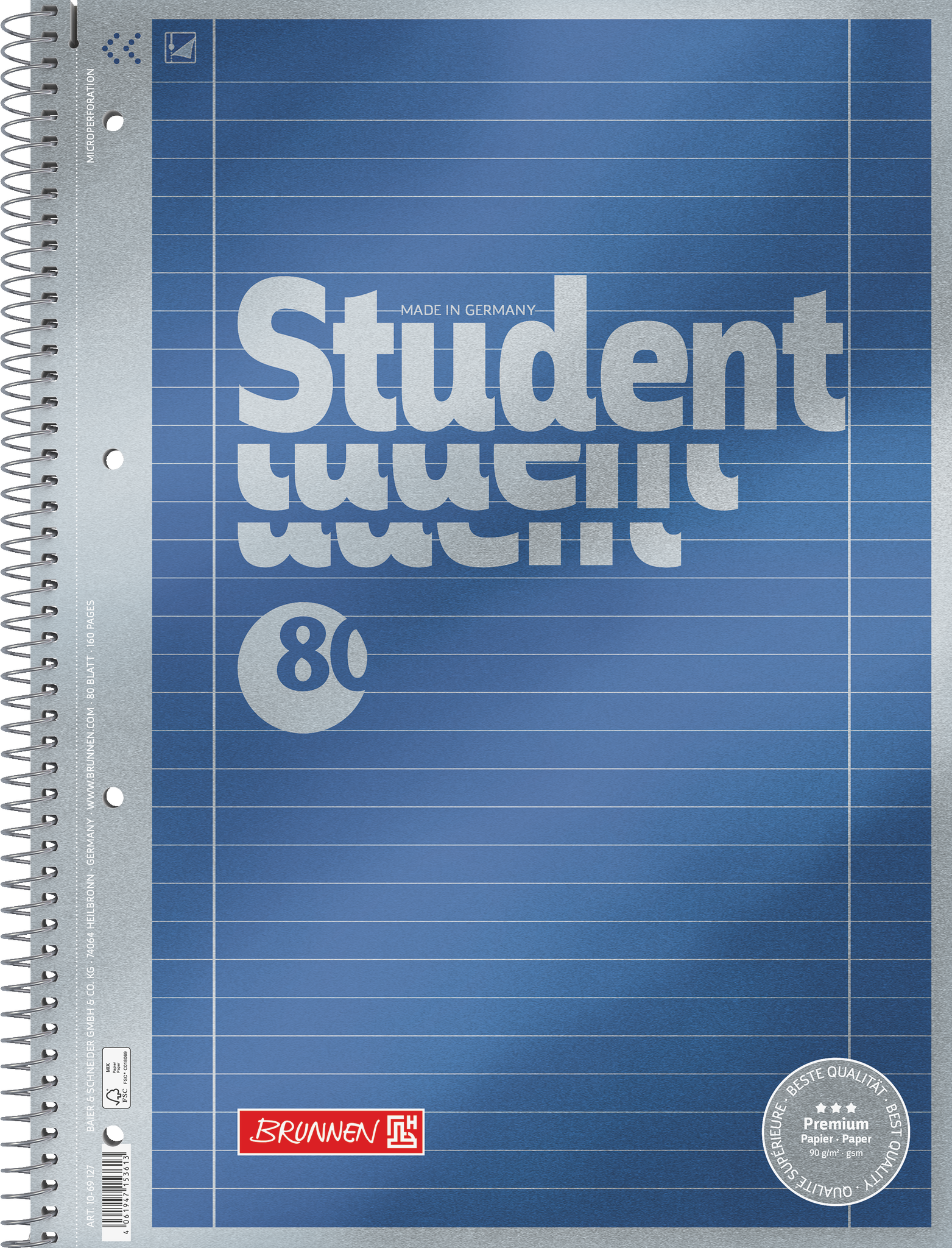 Collegeblock Premium Student | A4, Lineatur 27, 80 Blatt, blau