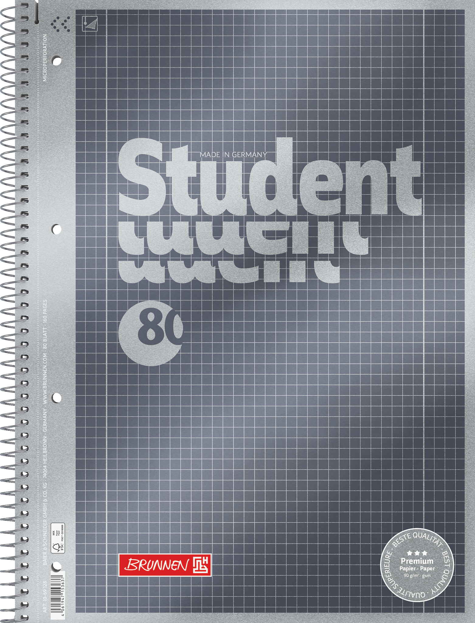Collegeblock Premium Student | A4, Lineatur 28, 80 Blatt, anthrazit