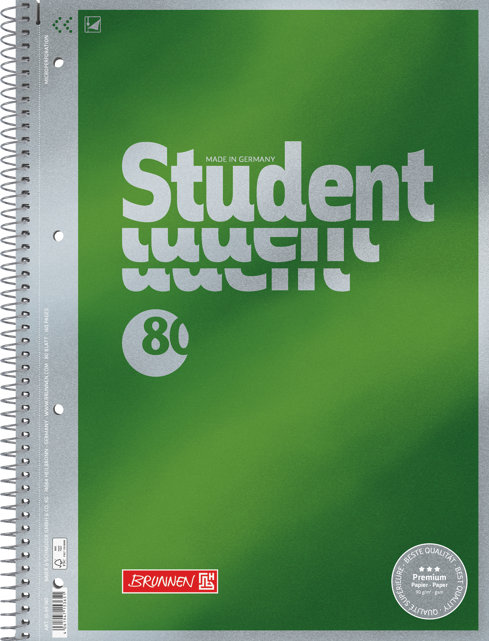 Collegeblock Premium Student | A4, Lineatur 20, 80 Blatt, grün