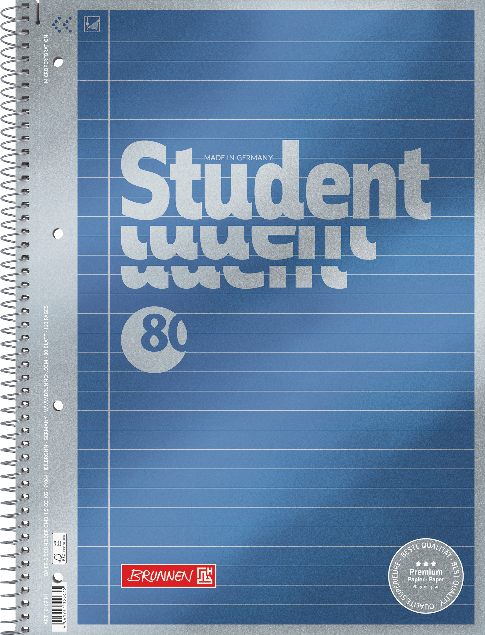 Collegeblock Premium Student | A4, Lineatur 21, 80 Blatt, blau
