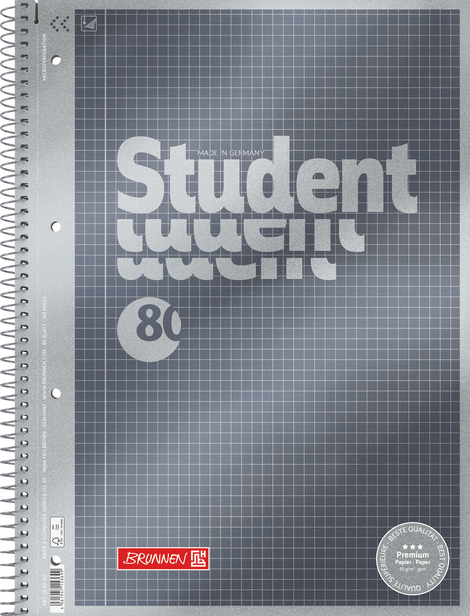 5 x Brunnen Collegeblock Premium Student A4 90g/qm 80 Blatt Lineatur 2