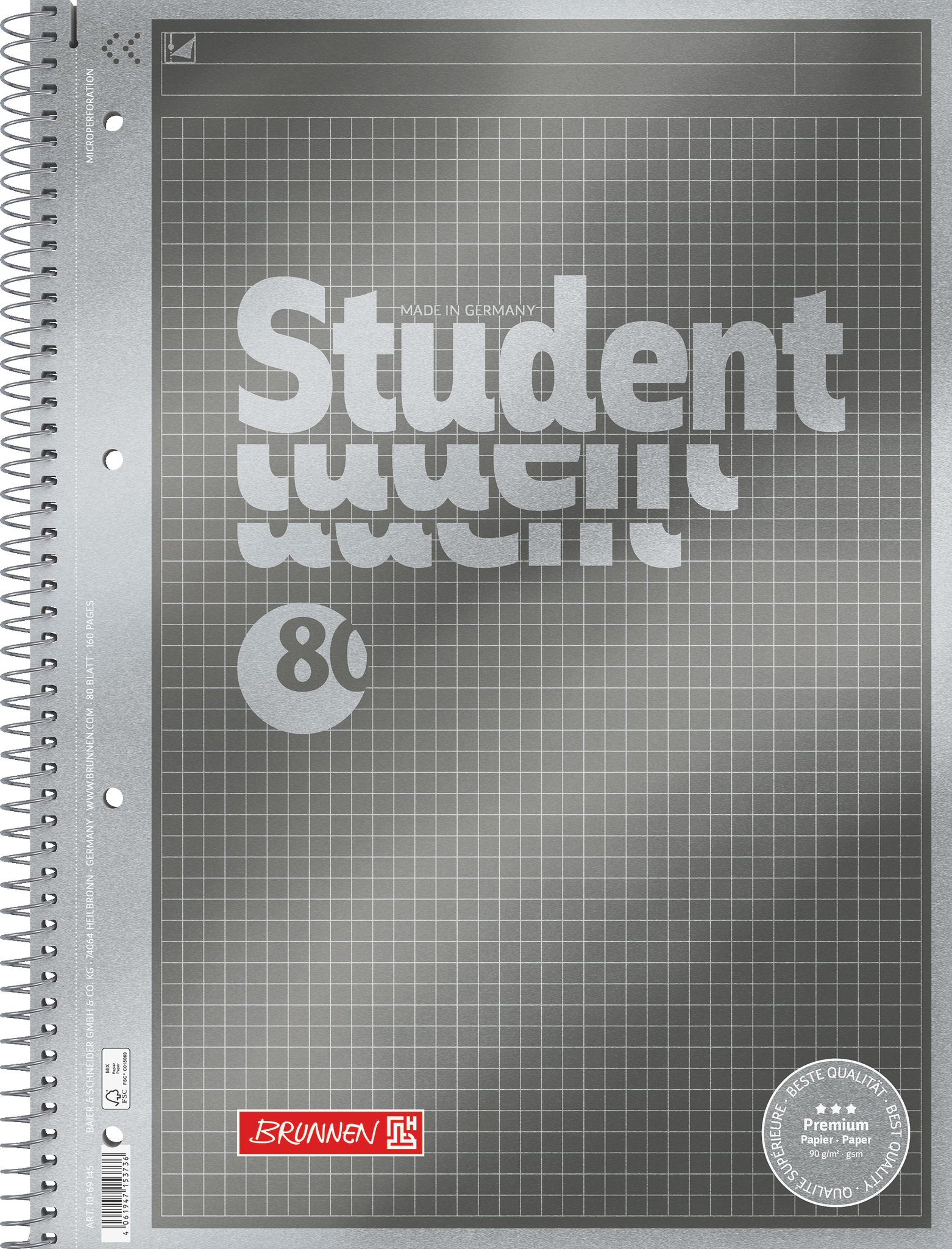 Collegeblock Premium Student „Protokoll“ | A4, kariert, 80 Blatt, anthrazit