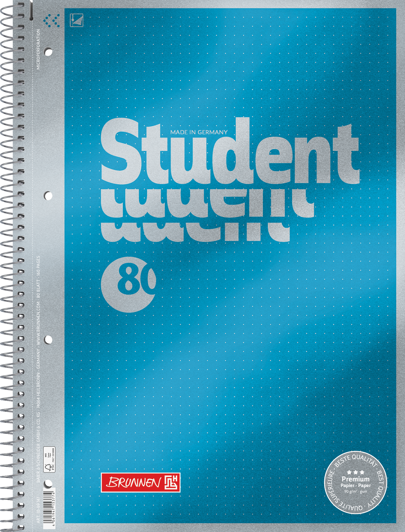 Collegeblock Premium Student | A4, punktiert, 80 Blatt, blau