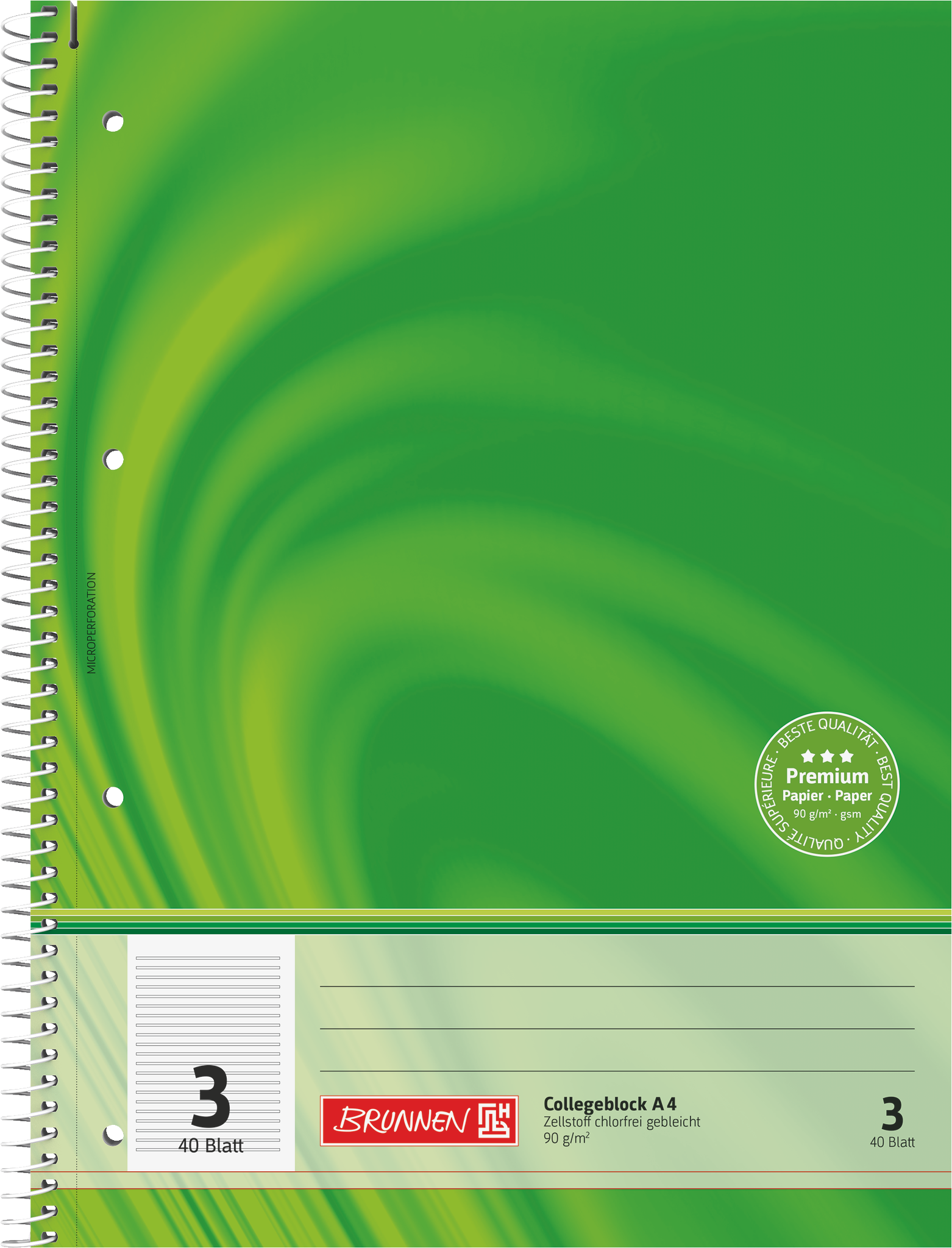 Collegeblock Premium Vivendi | A4, Lineatur 3, 40 Blatt, grün
