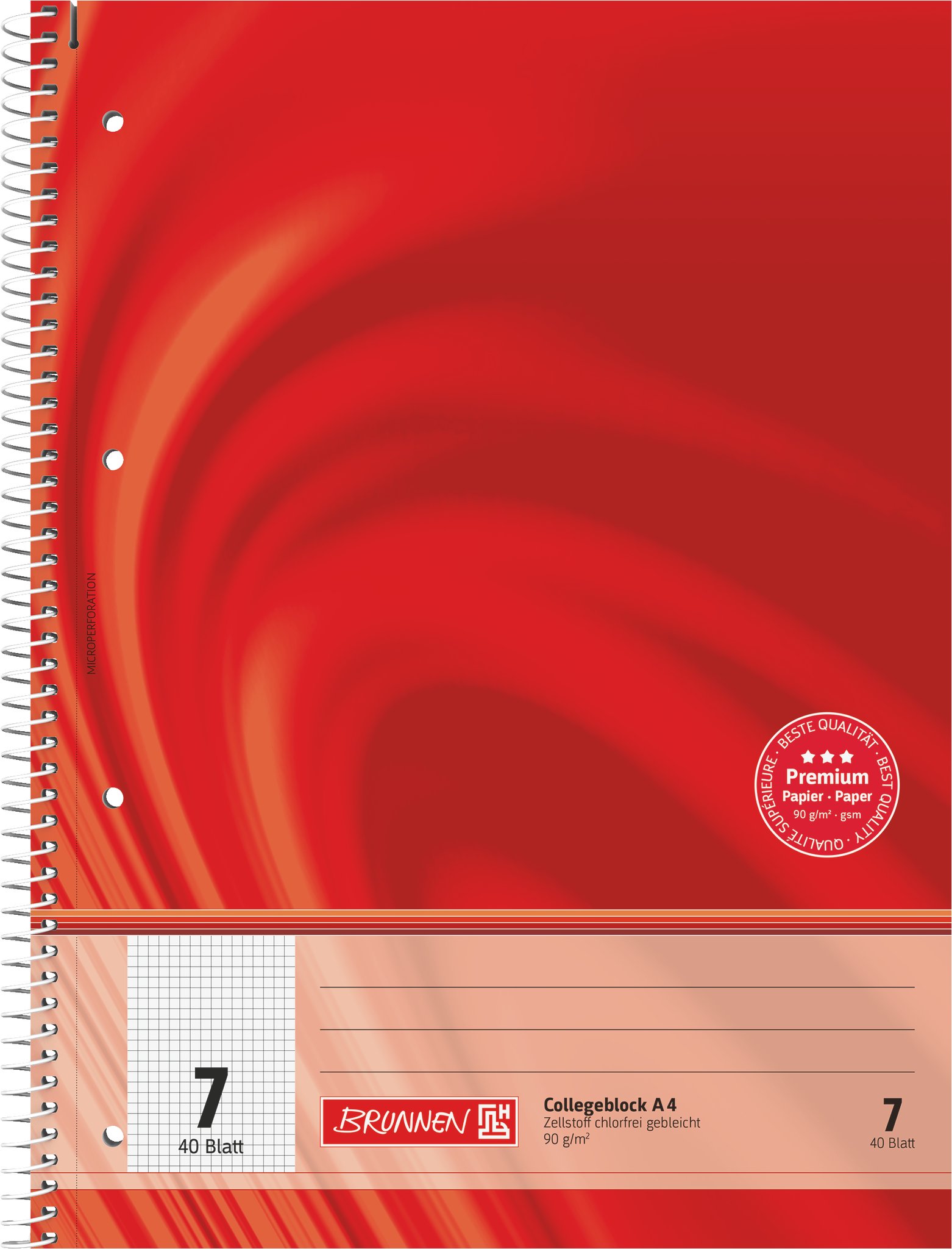 Collegeblock Premium Vivendi | A4, Lineatur 7, 40 Blatt, rot