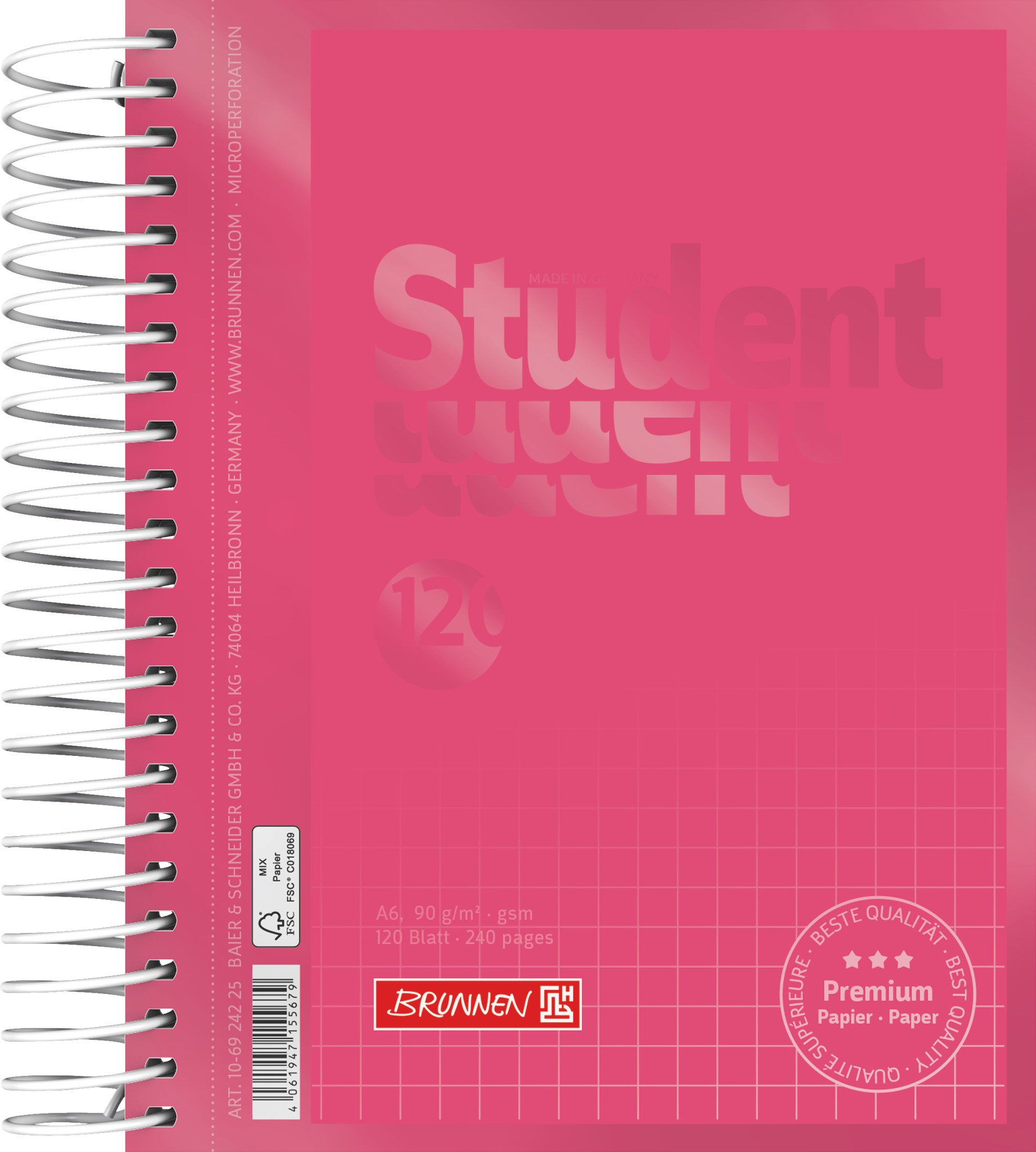 Collegeblock Premium Student Colour Code | A6, kariert, 120 Blatt, tulip