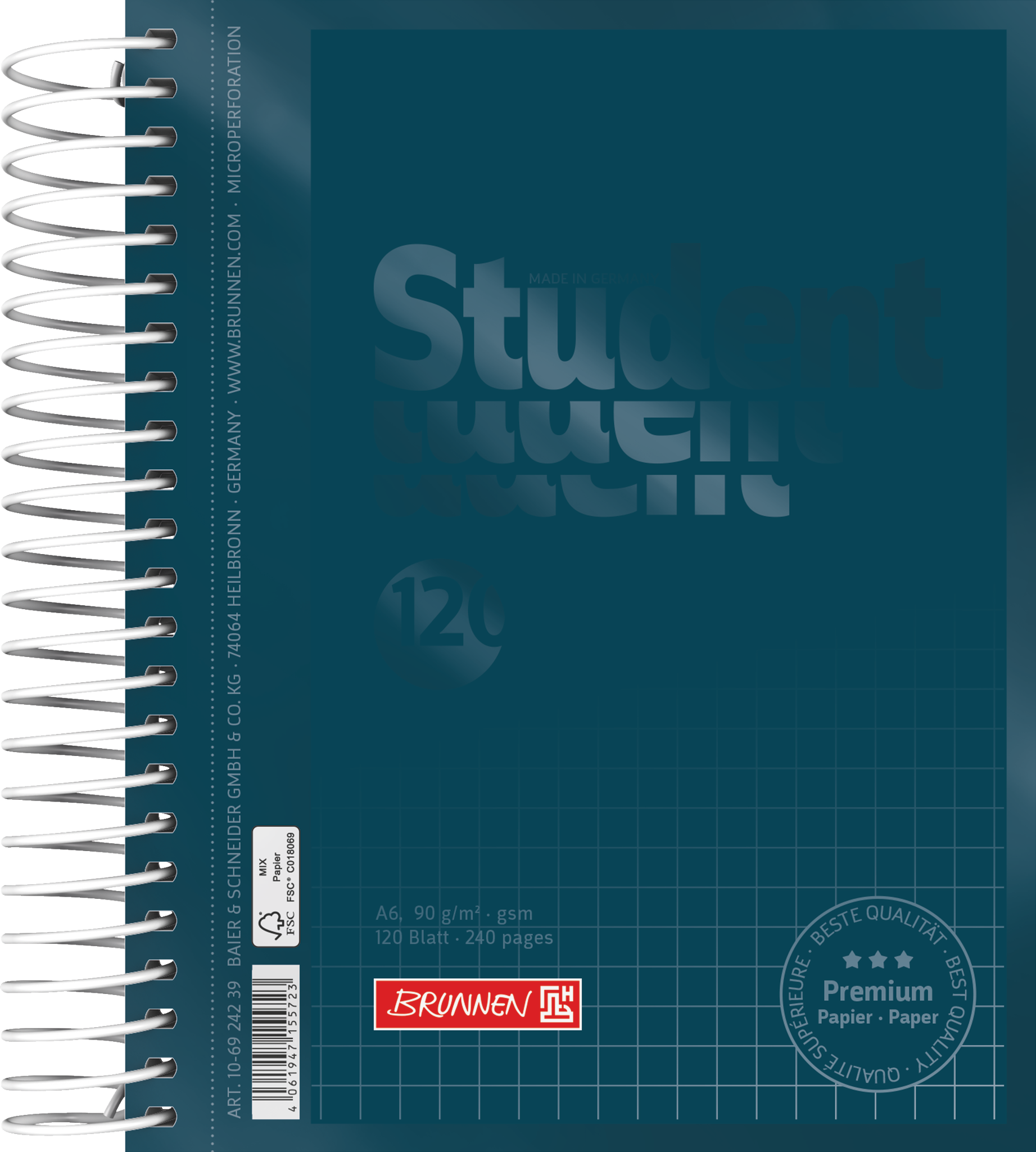Collegeblock Premium Student Colour Code | A6, kariert, 120 Blatt, denim