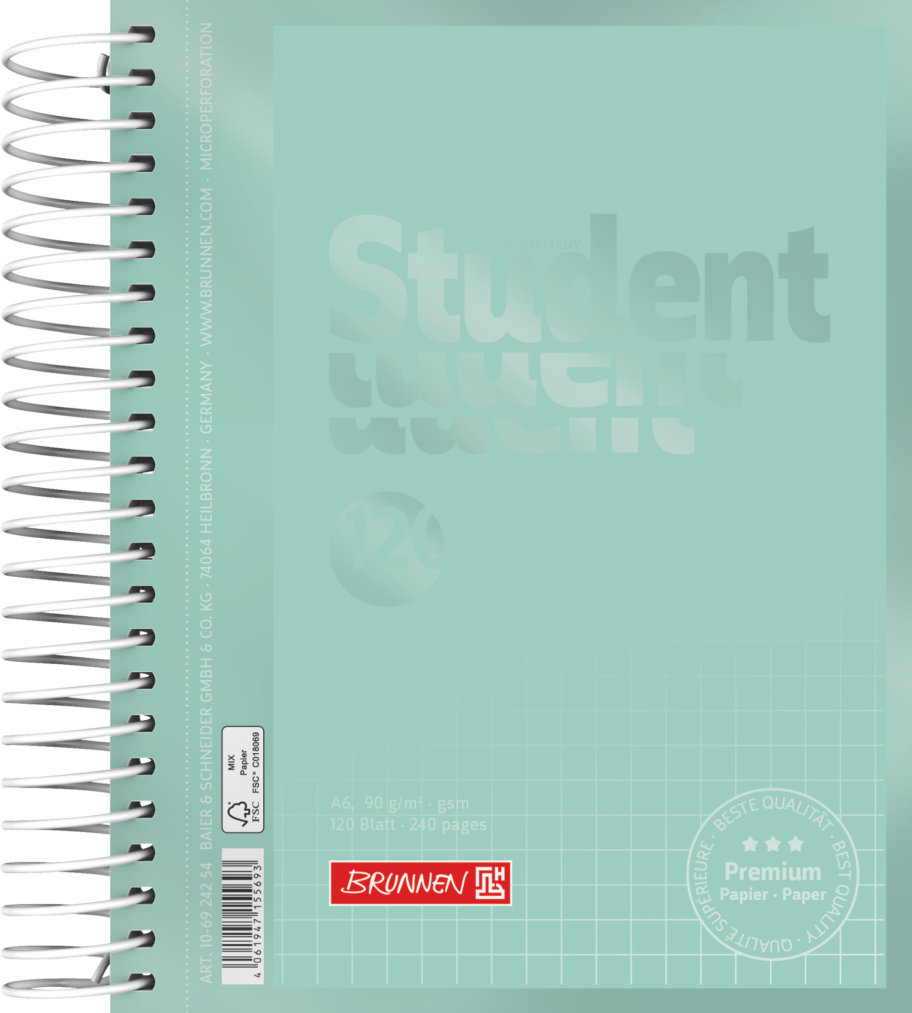 Collegeblock Premium Student Colour Code | A6, kariert, 120 Blatt, mint