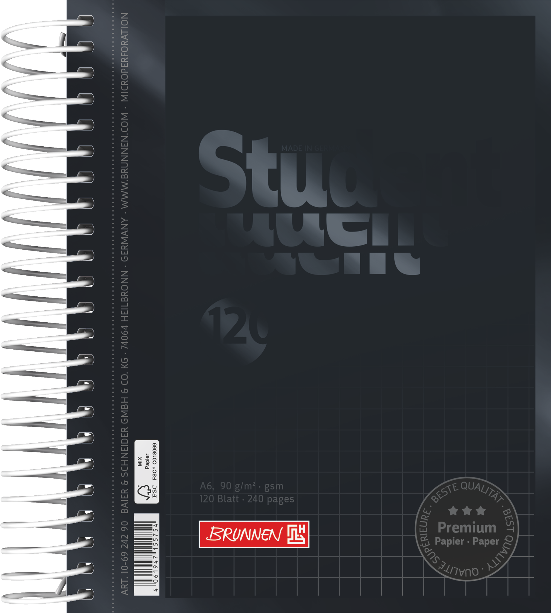 Collegeblock Premium Student Colour Code | A6, kariert, 120 Blatt, onyx