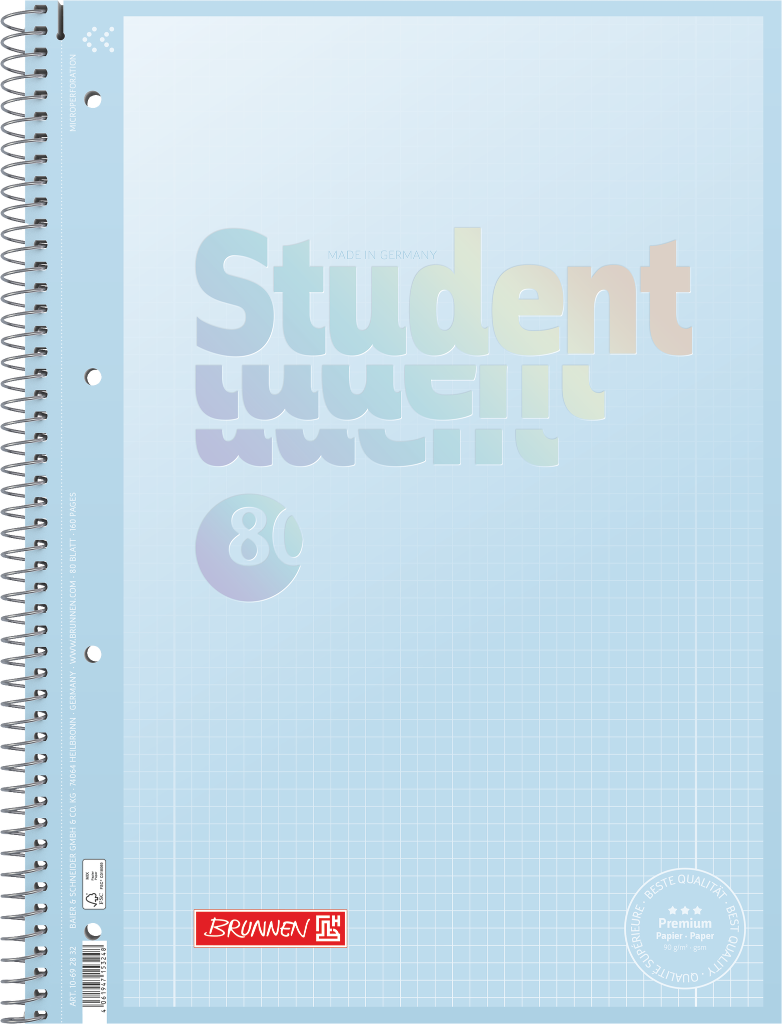 Collegeblock Premium Student „Pastell“ | A4, Lineatur 28, 80 Blatt, pastellblau
