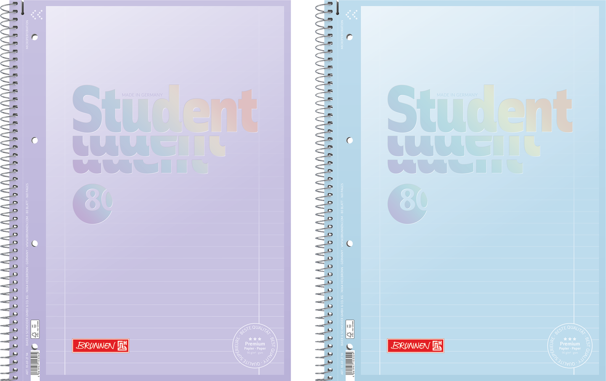 Collegeblock Premium Student „Pastell 2“ | A4, Lineatur 27, 80 Blatt, sortiert