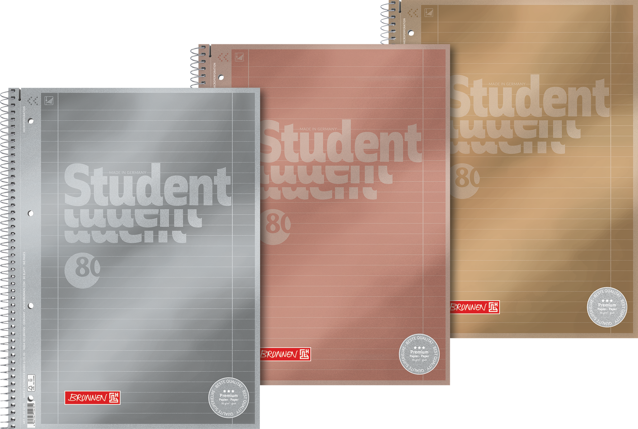 Collegeblock Premium Student Metallic | A4, Lineatur 27, 80 Blatt, sortiert