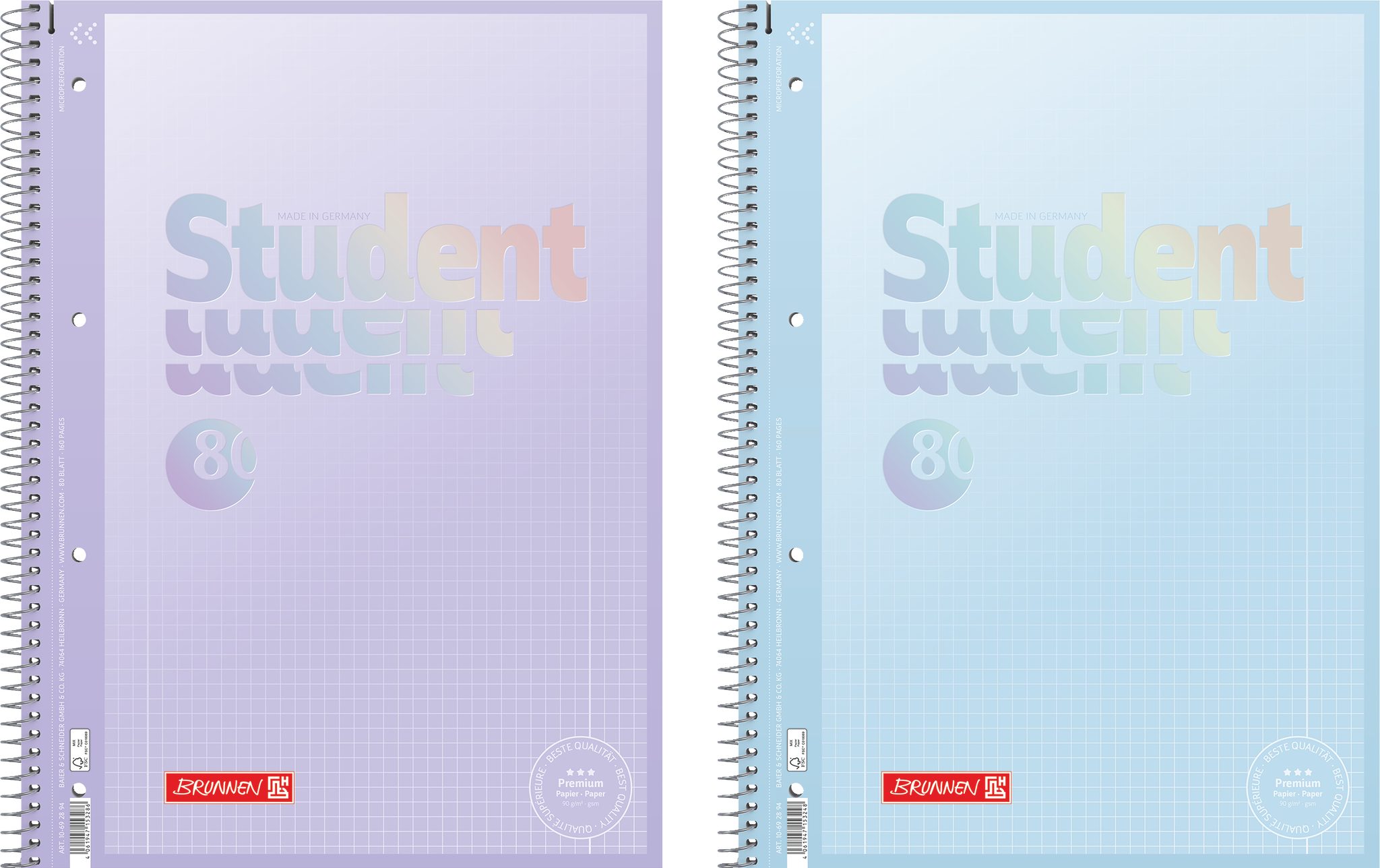 Collegeblock Premium Student „Pastell 2“ | A4, Lineatur 28, 80 Blatt, sortiert