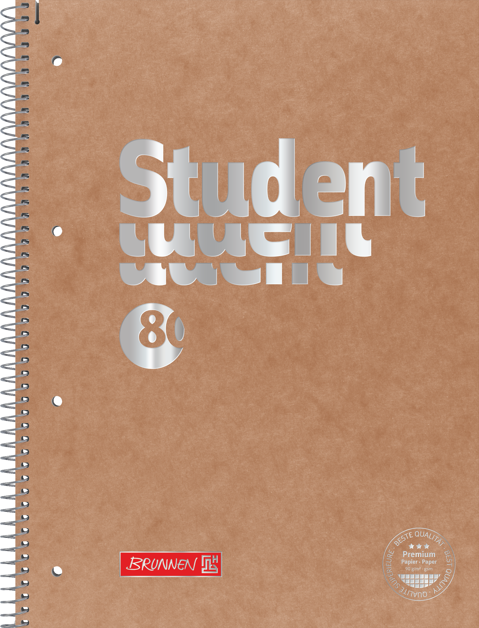 Collegeblock Premium Student FACT!plus | A4, Lineatur 28, 80 Blatt, braun/silber
