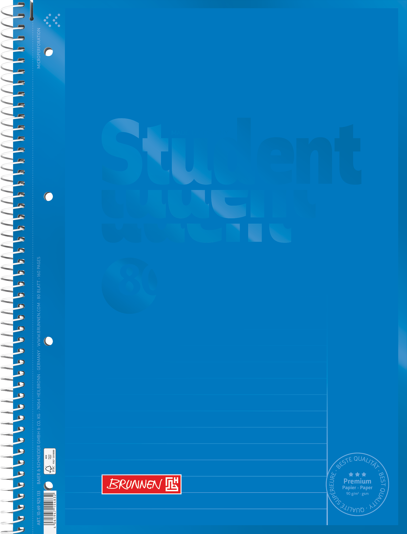 Collegeblock Premium Student Colour Code | A4, Lineatur 25, 80 Blatt, azur