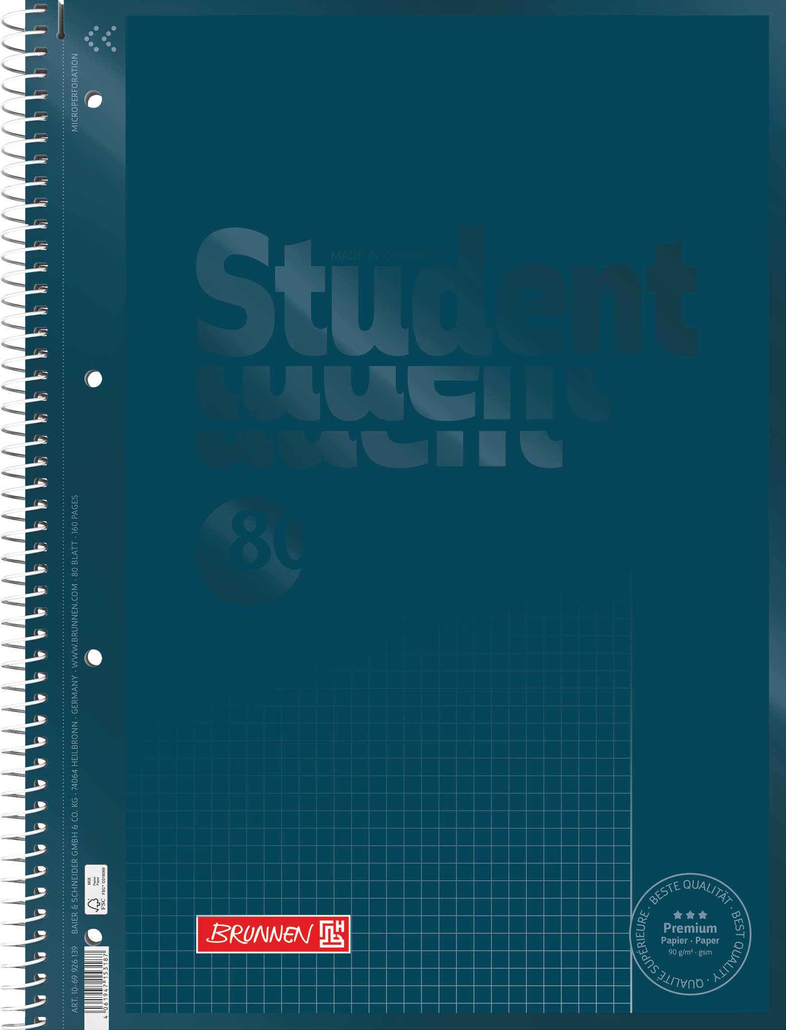 Collegeblock Premium Student Colour Code | A4, Lineatur 26, 80 Blatt, denim
