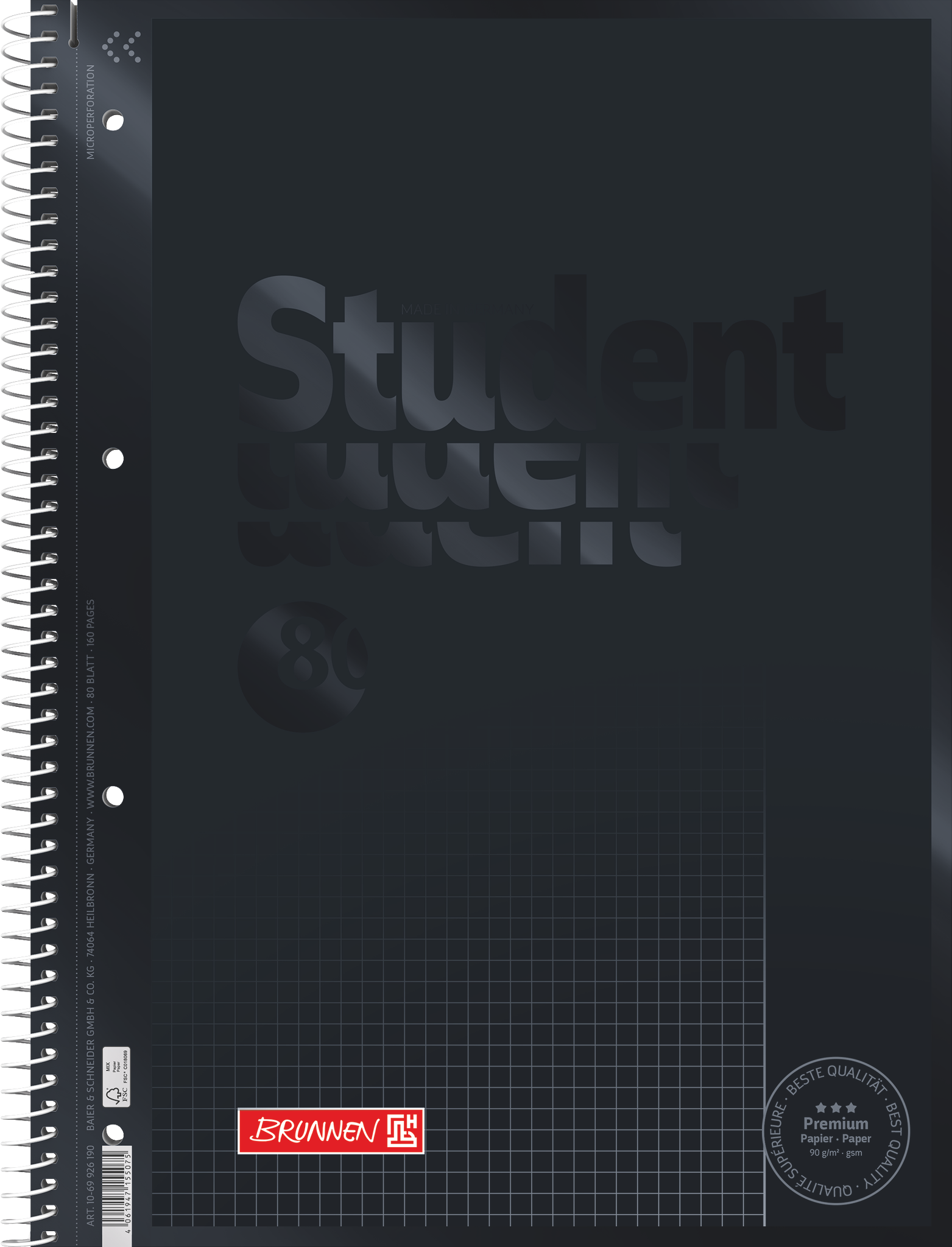 Collegeblock Premium Student Colour Code | A4, Lineatur 26, 80 Blatt, onyx