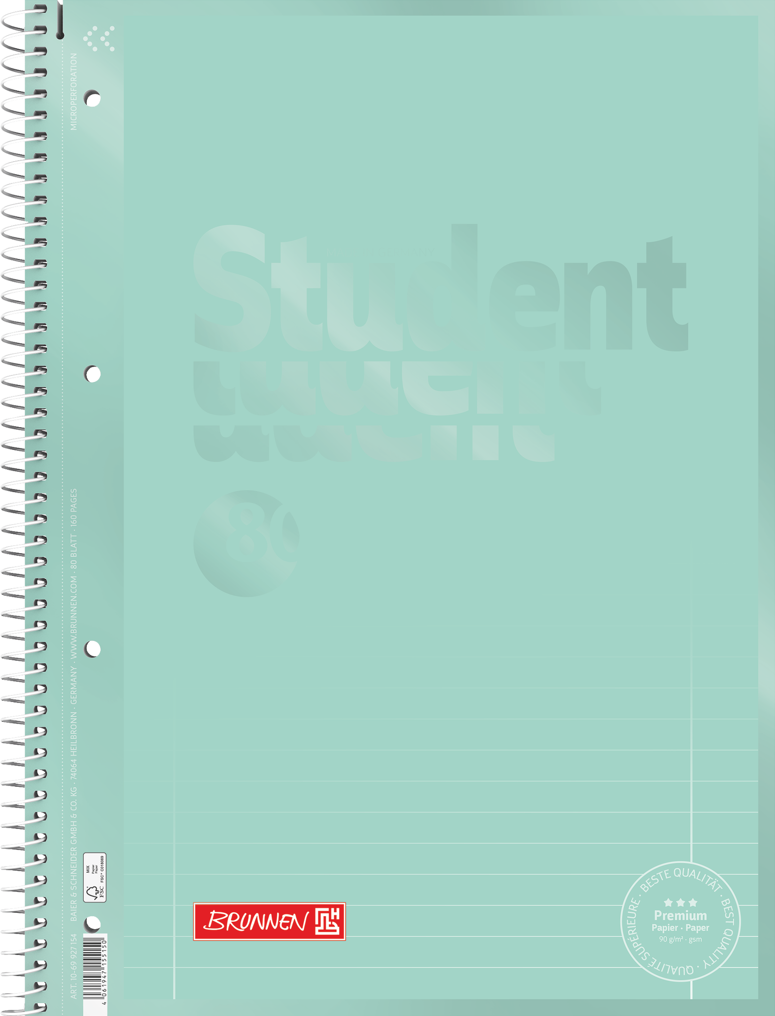 Collegeblock Premium Student Colour Code | A4, Lineatur 27, 80 Blatt, mint