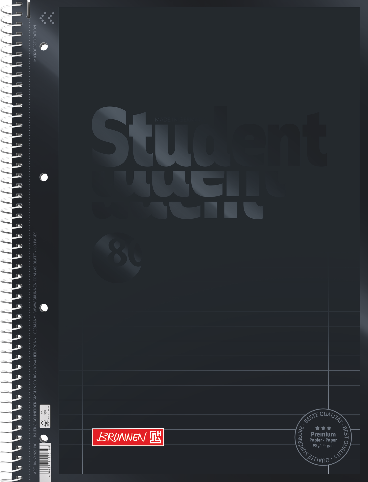 Collegeblock Premium Student Colour Code | A4, Lineatur 27, 80 Blatt, onyx