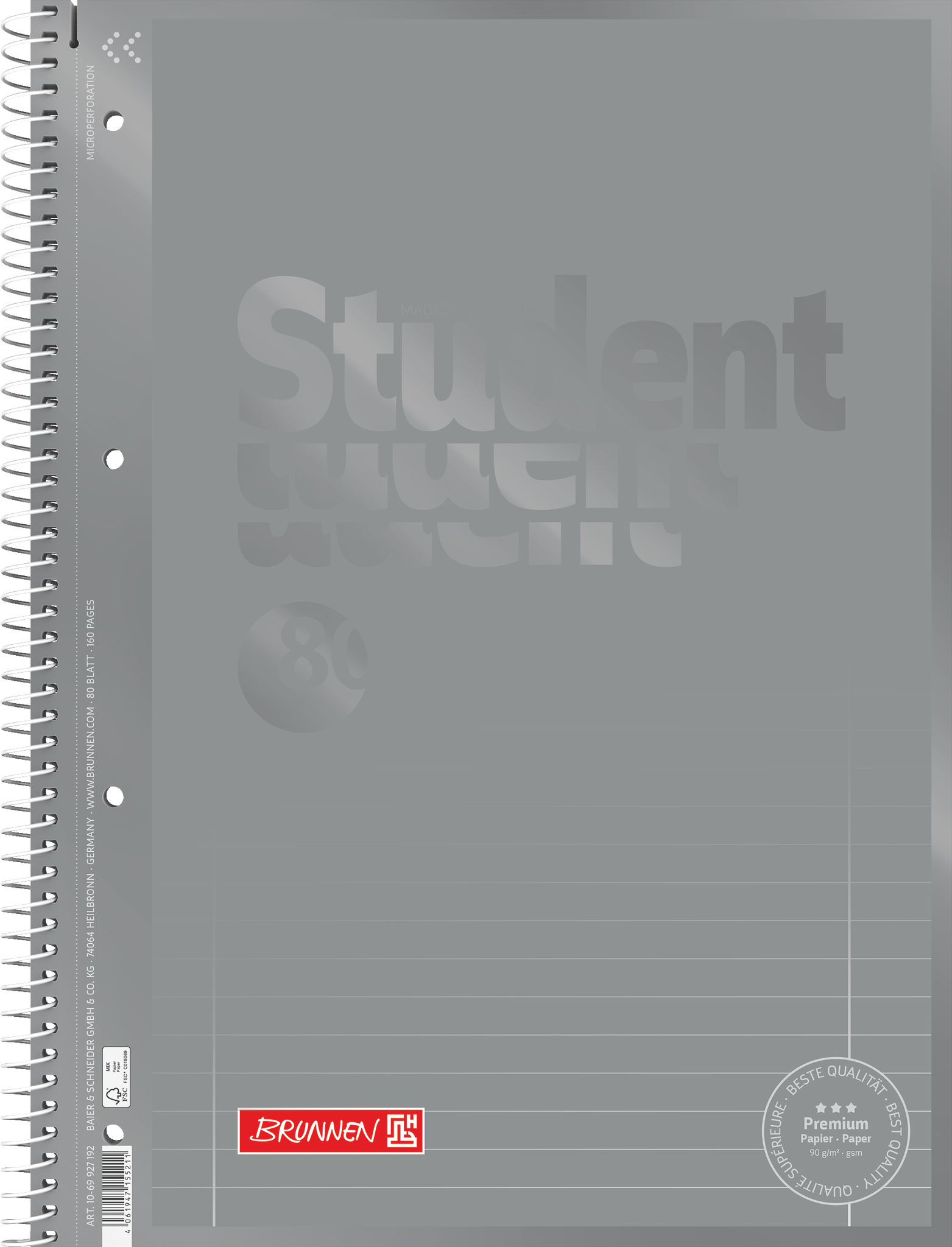 Collegeblock Premium Student Colour Code | A4, Lineatur 27, 80 Blatt, silver