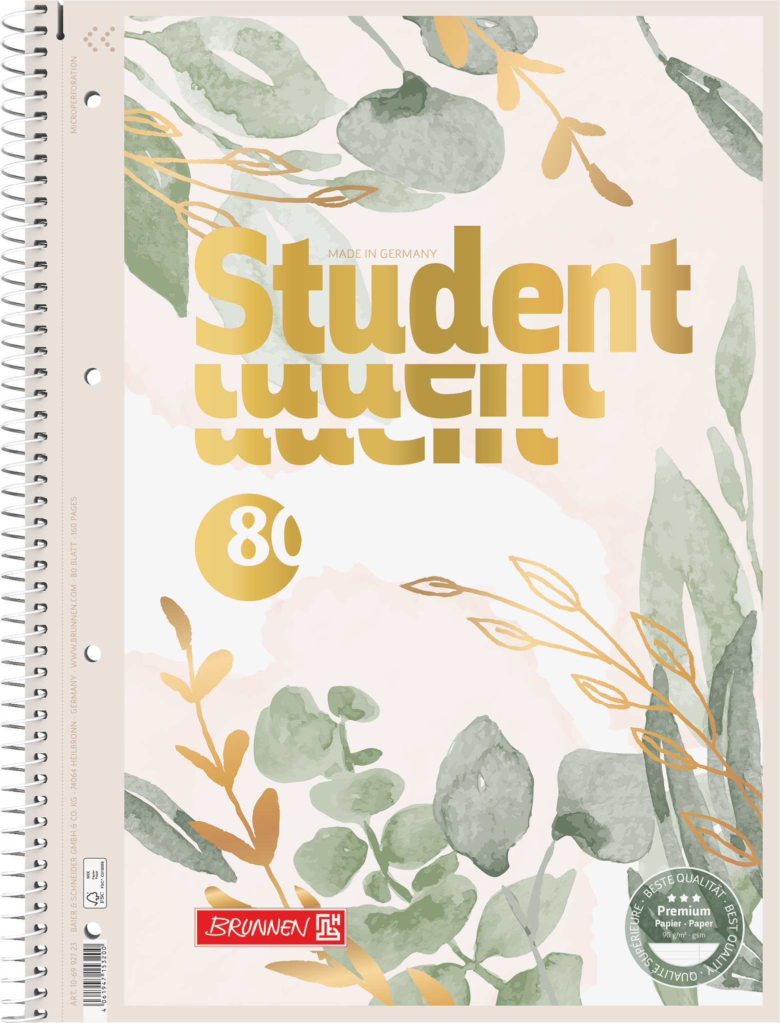 Collegeblock Premium Student „Bloom“ | A4, Lineatur 27, 80 Blatt