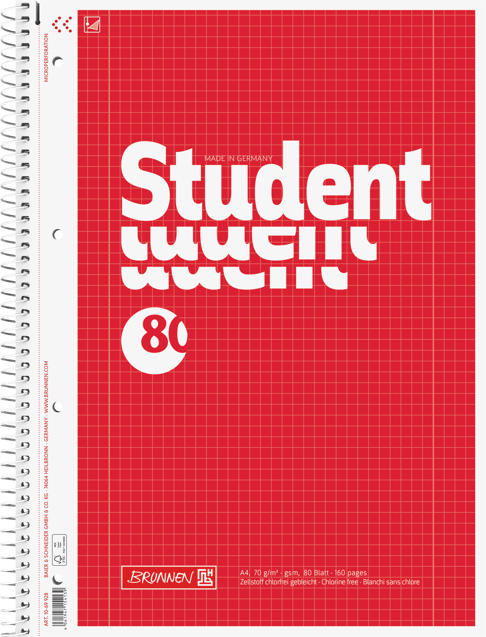 5 x Brunnen Kollegblock Student A4 kariert Lineatur 28 80 Blatt mit Ra