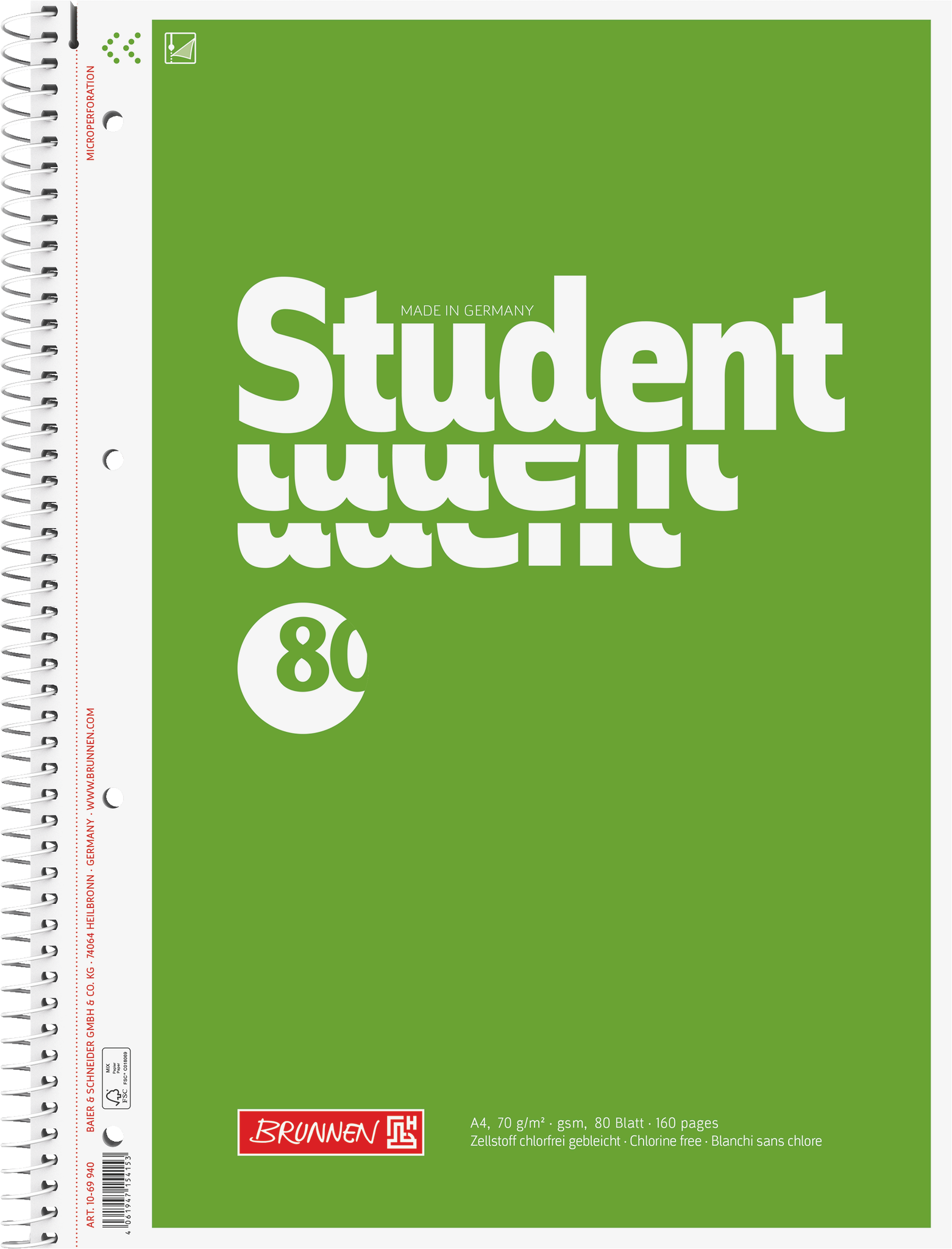 Collegeblock Student | A4, Lineatur 20, 80 Blatt, grün