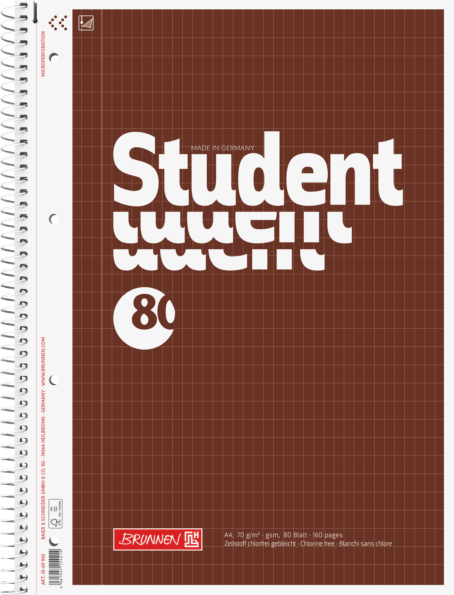 Collegeblock Student | A4, Lineatur 23, 80 Blatt, braun