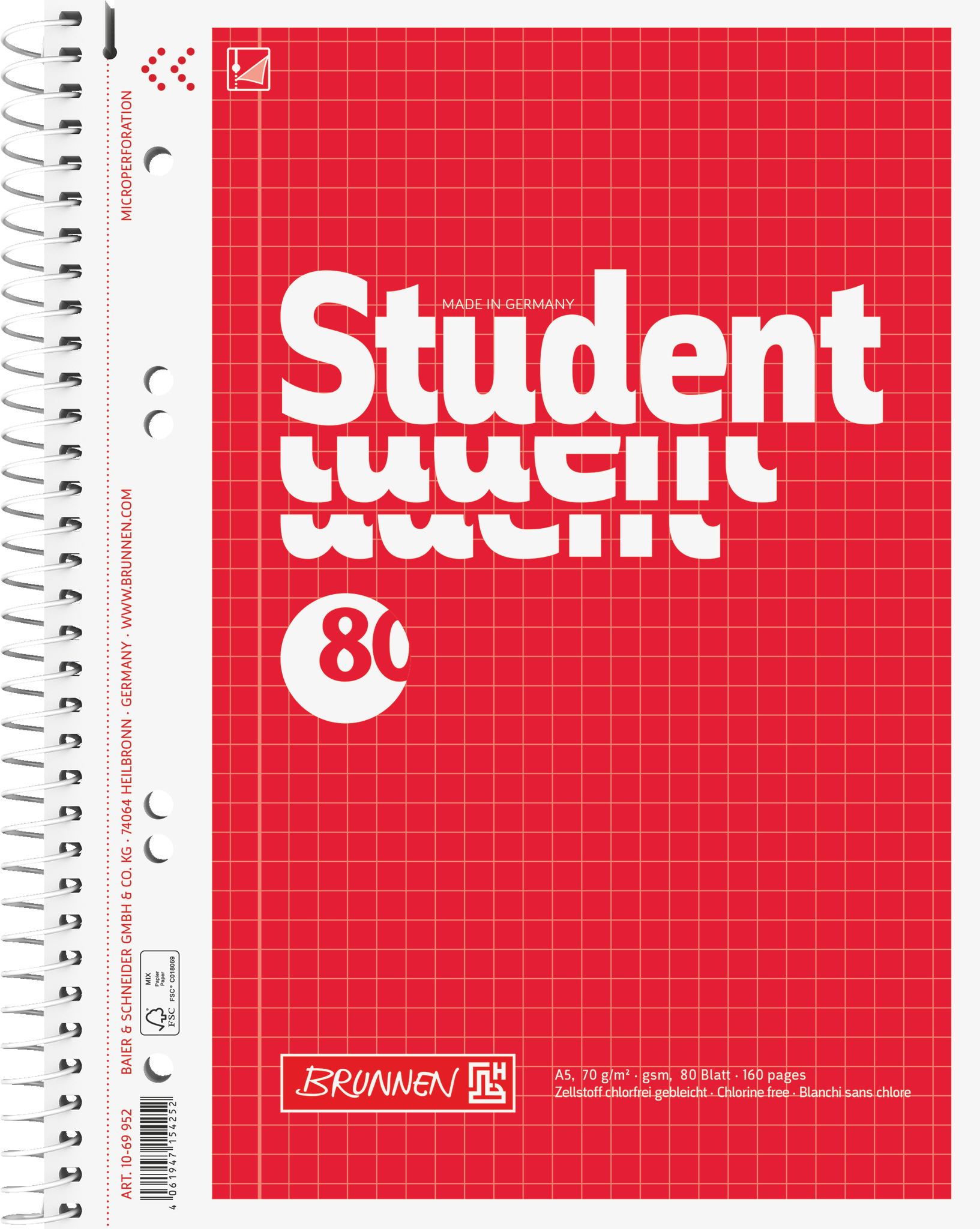 Collegeblock Student | A5, Lineatur 5, 80 Blatt, rot
