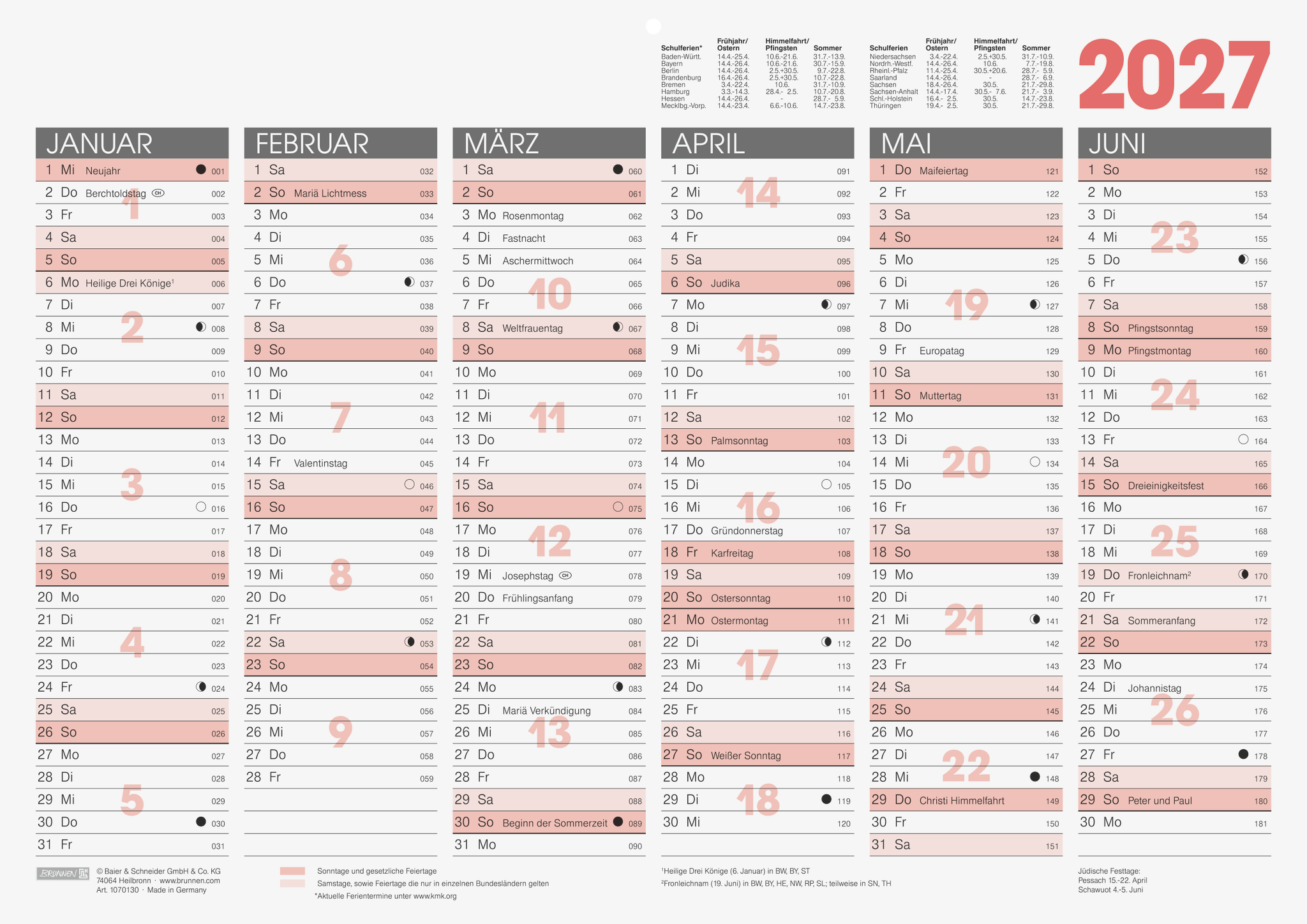 10 x Brunnen Tafelkalender A3quer 2027