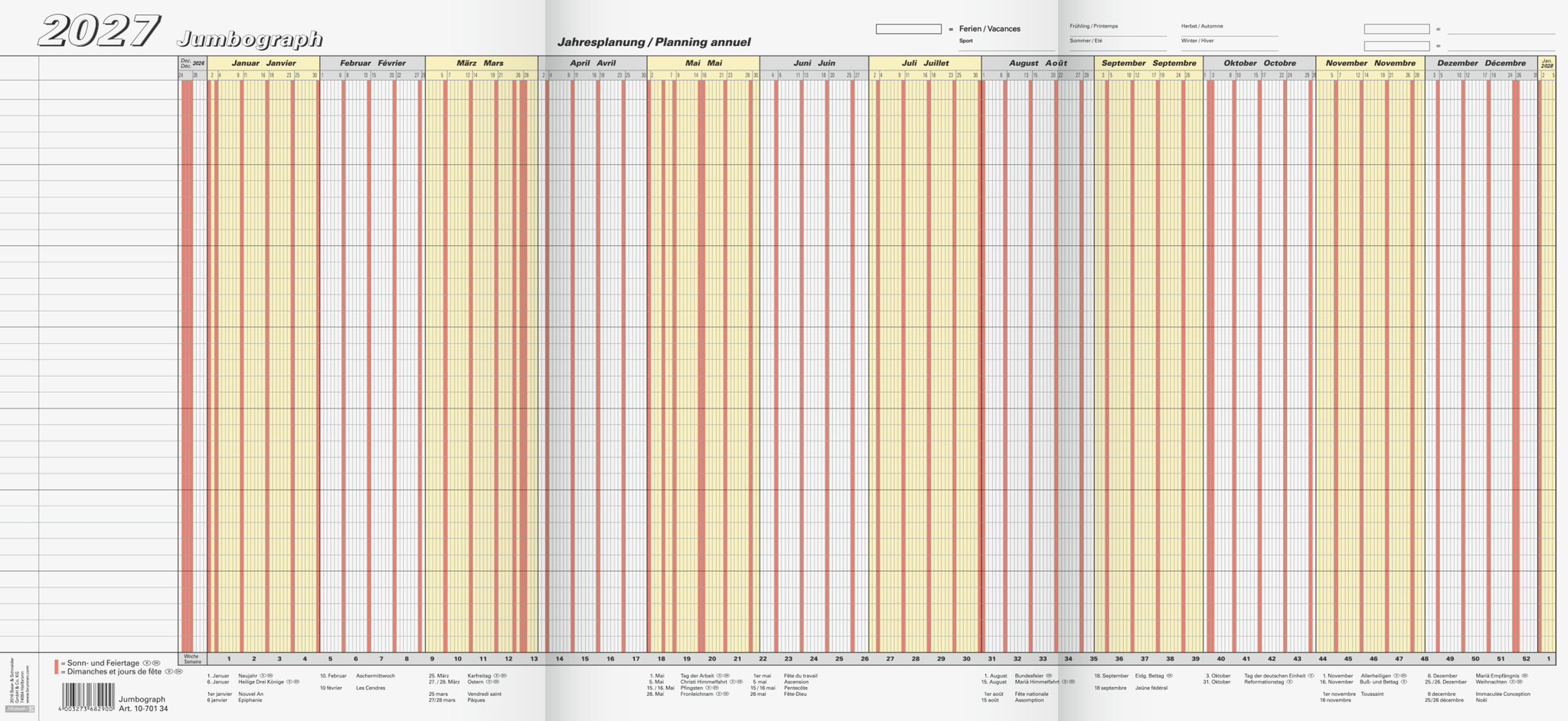 Brunnen Urlaubsplaner Jumbograph 64,7x29,7cm 1 Seite = 12 Monate lepor