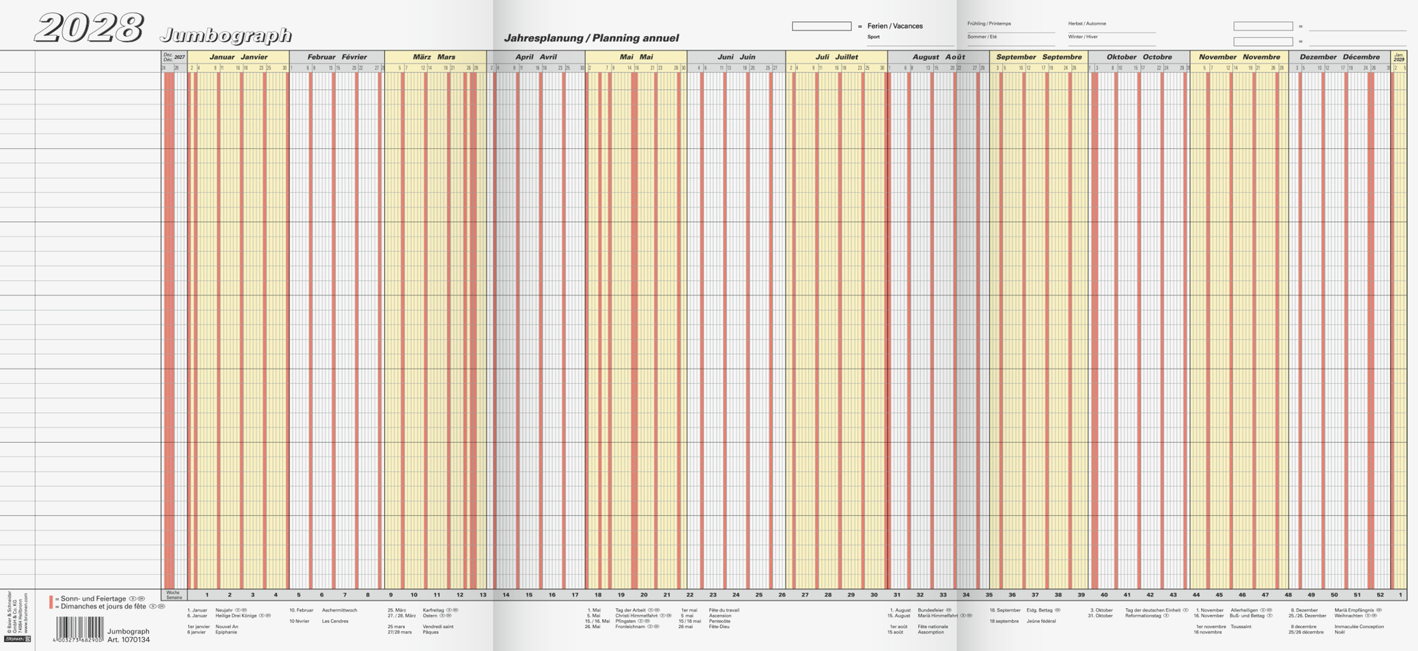 Urlaubsplaner 2028 „Jumbograph“ | 64,7×29,7 cm