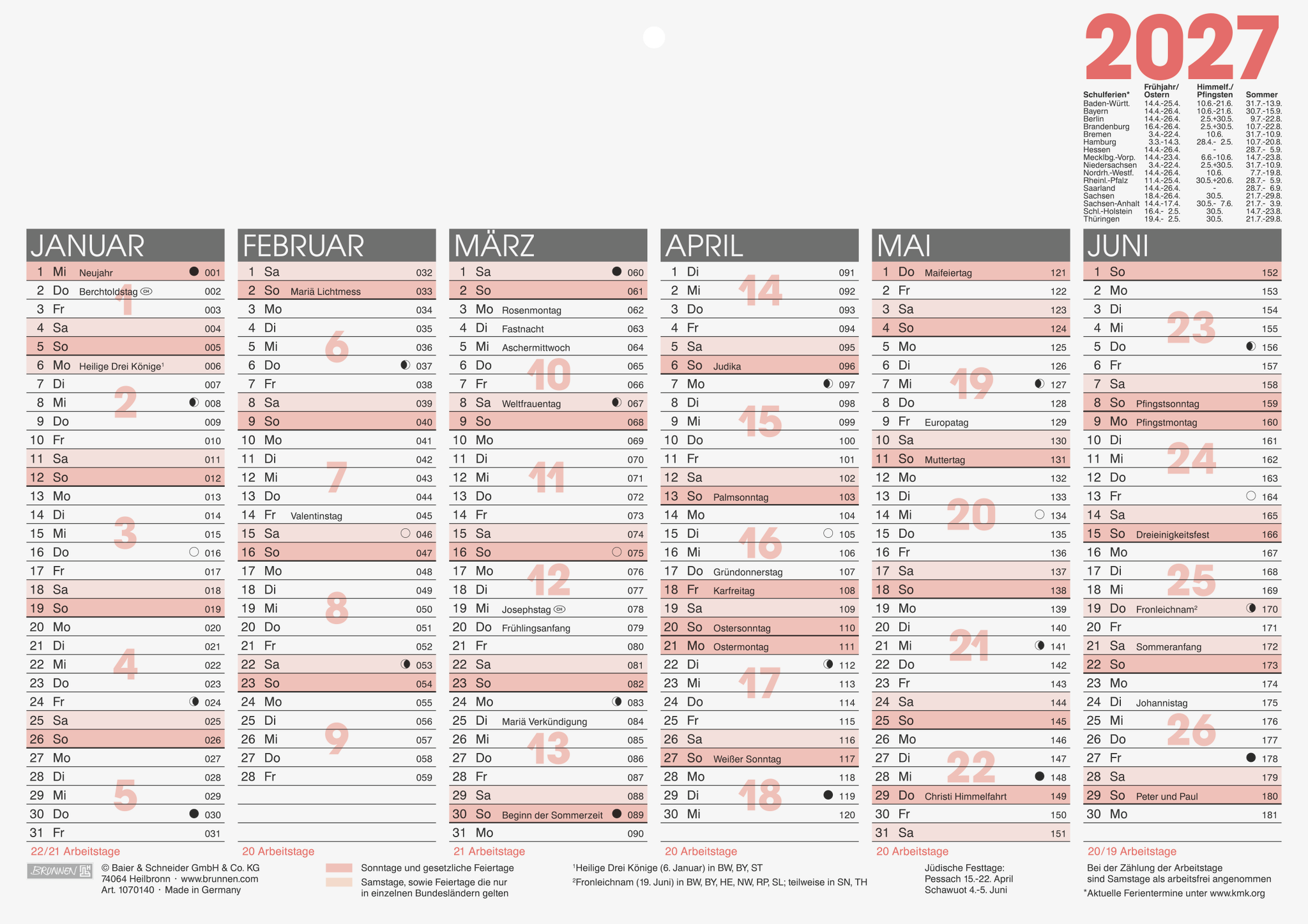 25 x Brunnen Tafelkalender A4quer 2027