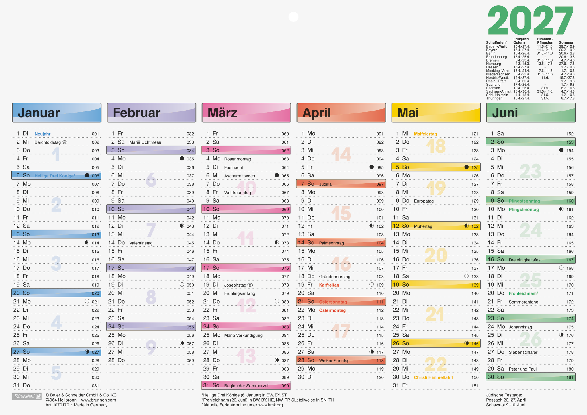 25 x Brunnen Tafelkalender A4quer Dataline 2027
