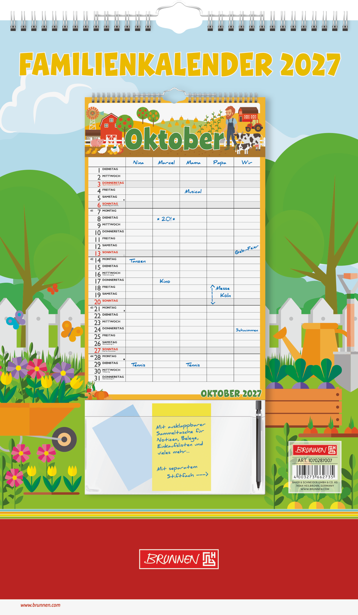 3 x Brunnen Familykalender 25x41,5cm Graphics 1 Monat/Seite 5 Spalten
