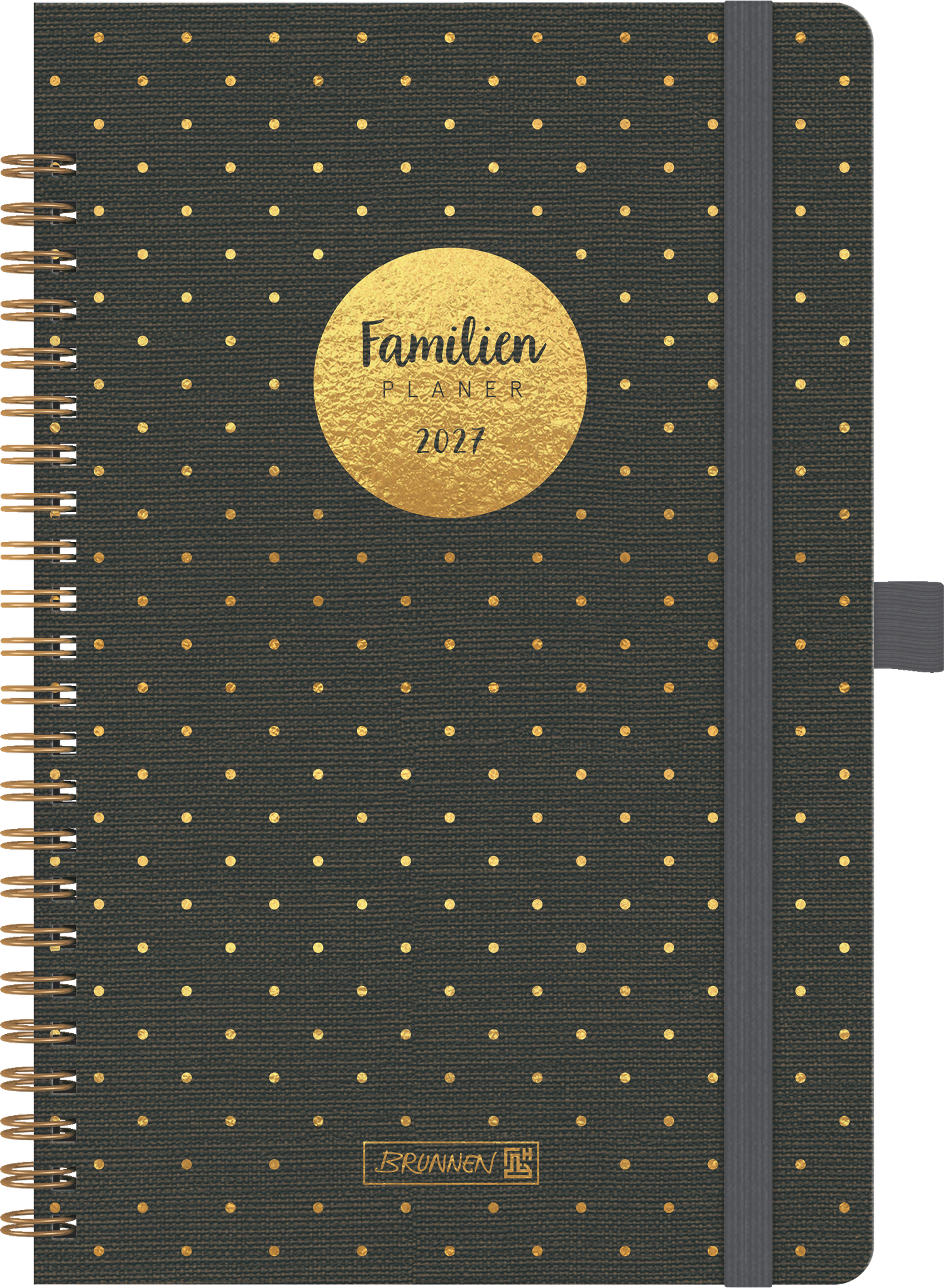 BRUNNEN 1070291017 Buchkalender Familienplaner 2027 "Gold-Punkte" A5, Kunststoff