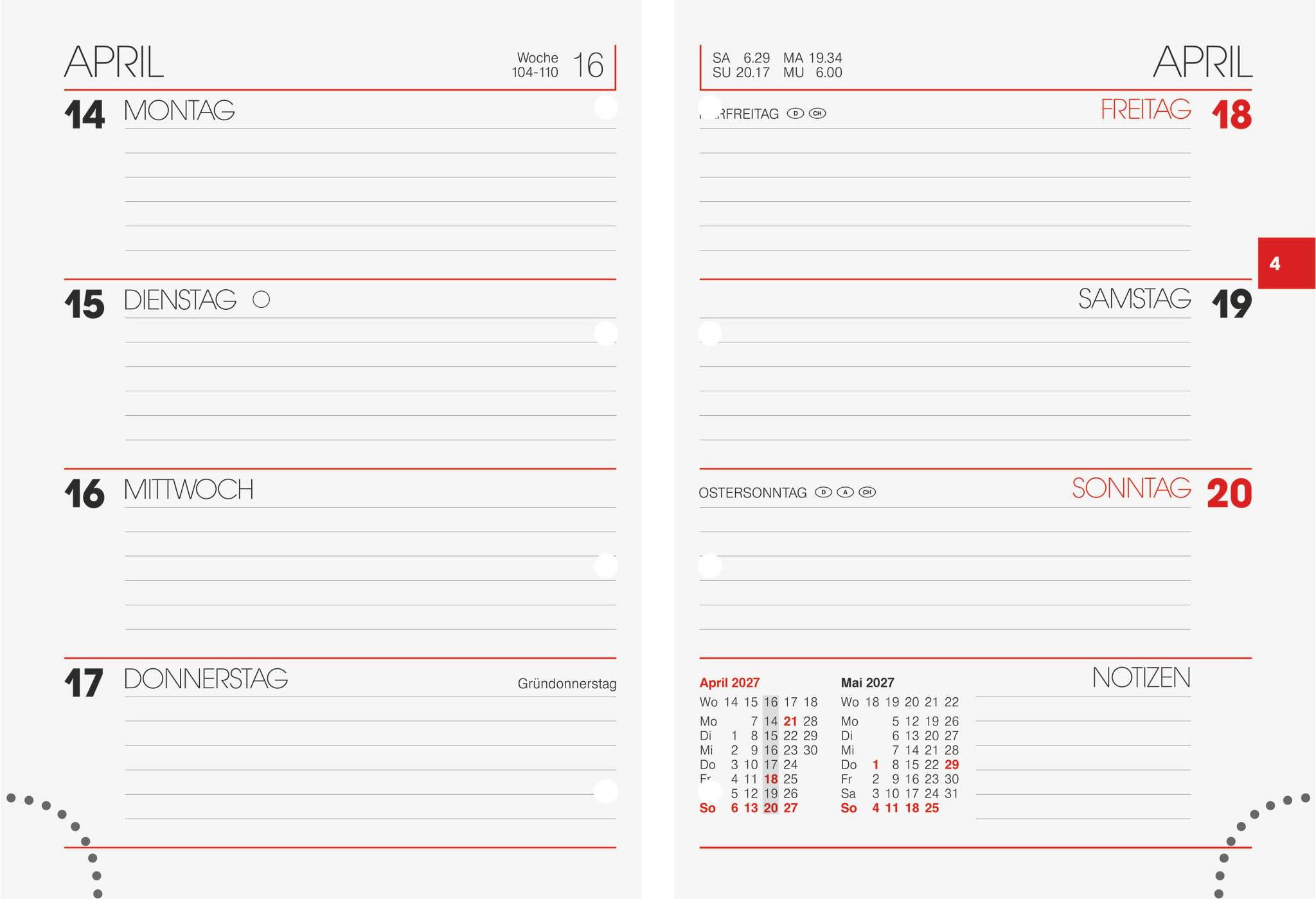 Brunnen Kalendereinlage 731 für Ringbuch-Kalender 10x14cm 1 Woche/2 Se