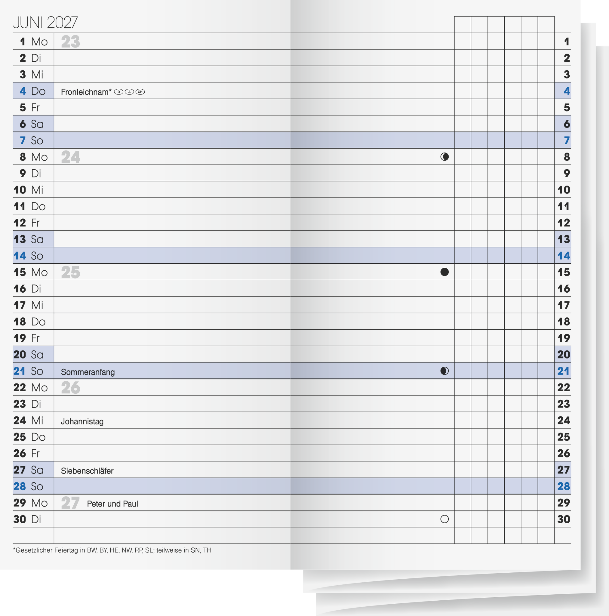 10 x Brunnen Ersatzkalendarium 740 für Faltkalender 7,8x15,3cm 1 Monat