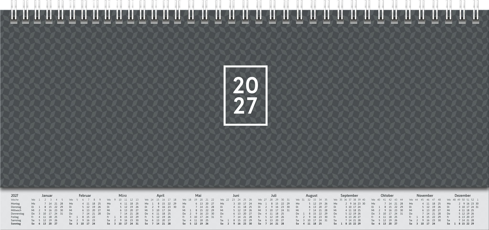 Brunnen Querterminbuch 30x11cm 1 Woche/2 Seiten schwarz 2027