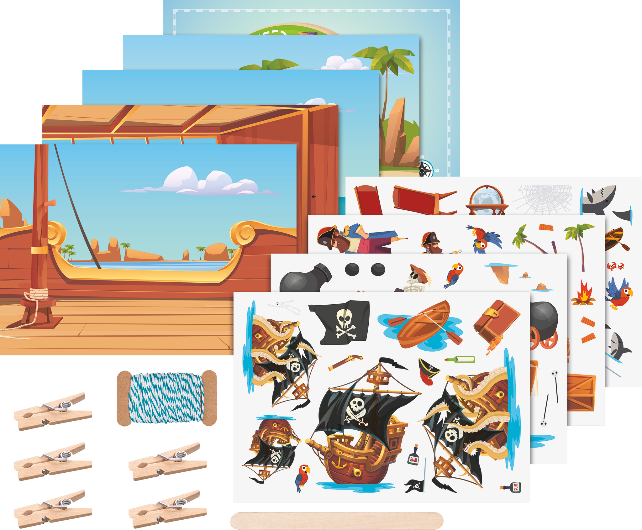 HEYDA Rubbelsticker Karten-Set Pirat Karten gestalten mit Rubbelstickern 5 bedruckte Postkarten - 1 Stück (203781000)
