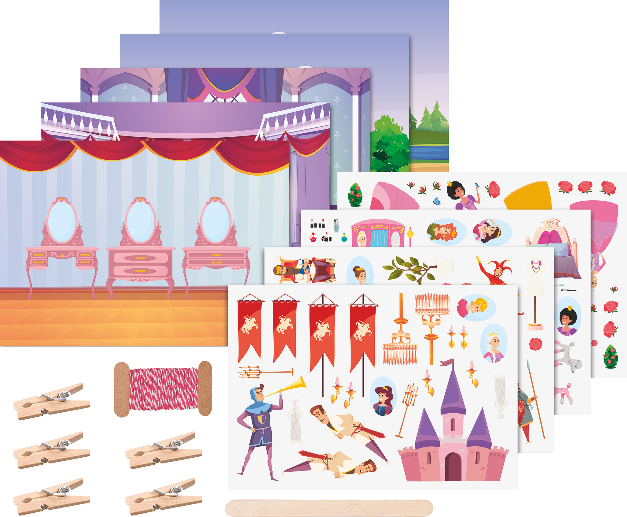 HEYDA Rubbelsticker Karten-Set Prinzessin Karten gestalten mit Rubbelstickern 5 bedruckte Postkarten - 1 Stück (203781001)